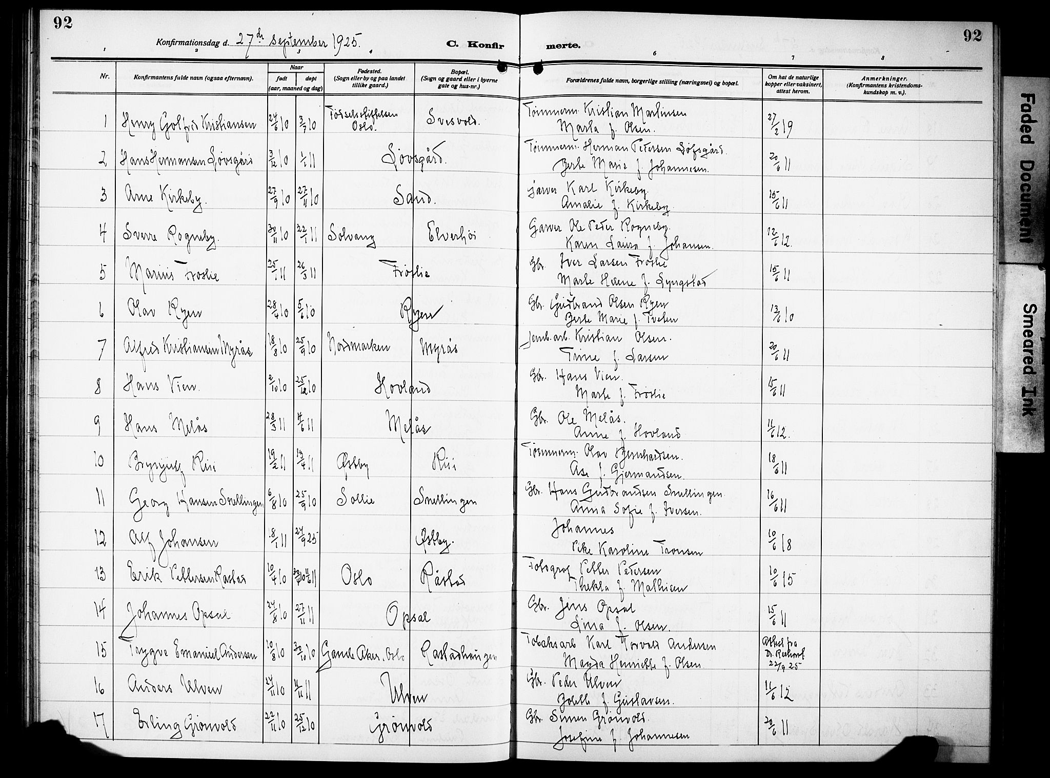 Lunner prestekontor, SAH/PREST-118/H/Ha/Hab/L0002: Parish register (copy) no. 2, 1923-1933, p. 92