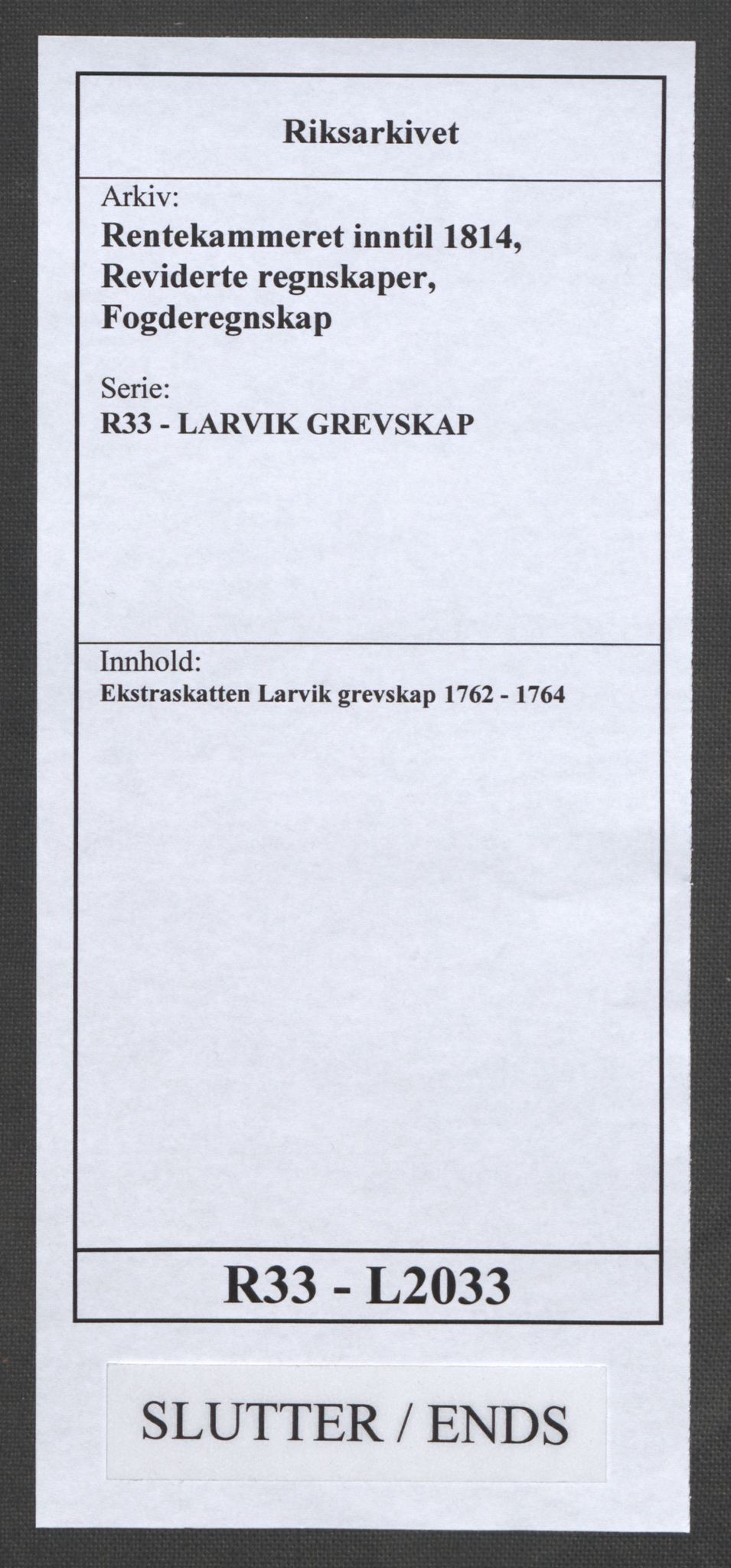 Rentekammeret inntil 1814, Reviderte regnskaper, Fogderegnskap, AV/RA-EA-4092/R33/L2033: Ekstraskatten Larvik grevskap, 1762-1764, p. 573