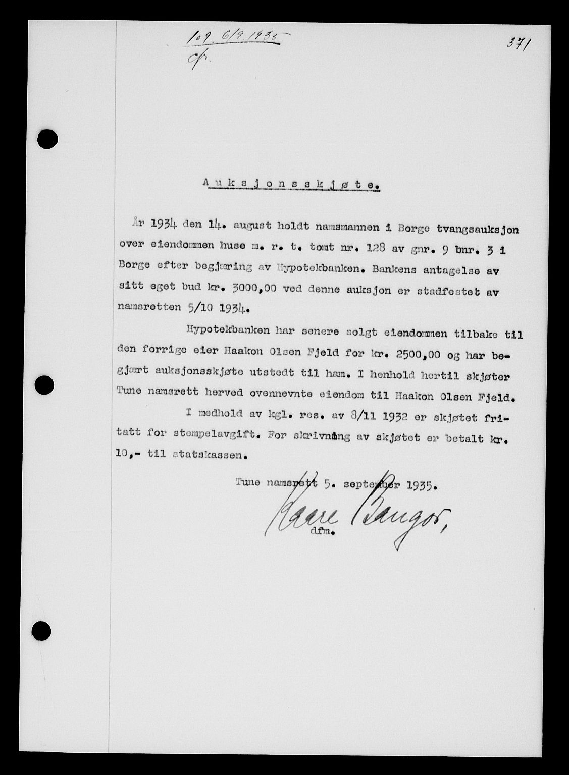 Tune sorenskriveri, AV/SAO-A-10470/G/Gb/Gbb/L0004: Mortgage book no. II 20-24, 1933-1935, Deed date: 06.09.1935