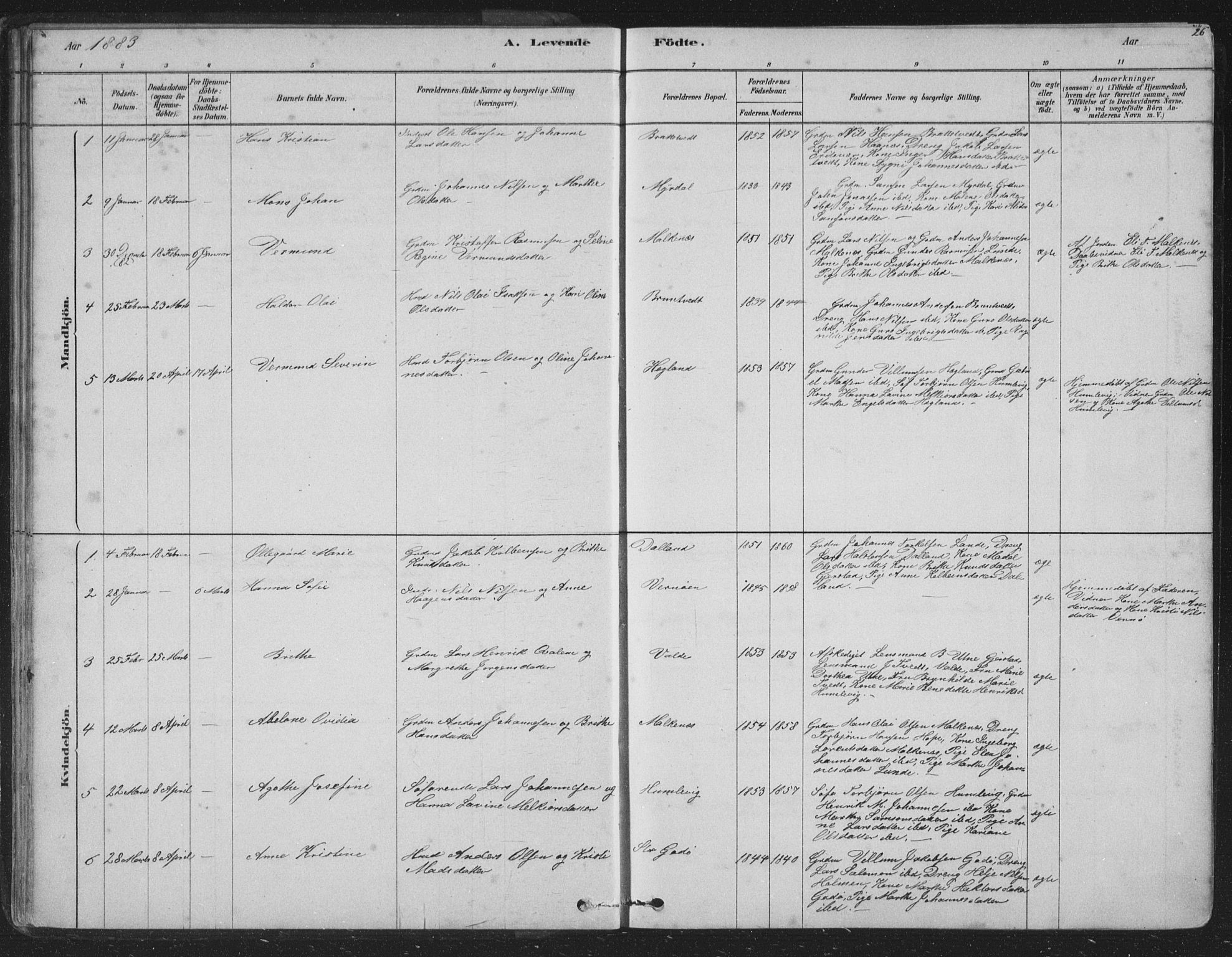 Tysnes sokneprestembete, AV/SAB-A-78601/H/Hab: Parish register (copy) no. B 2, 1878-1918, p. 26