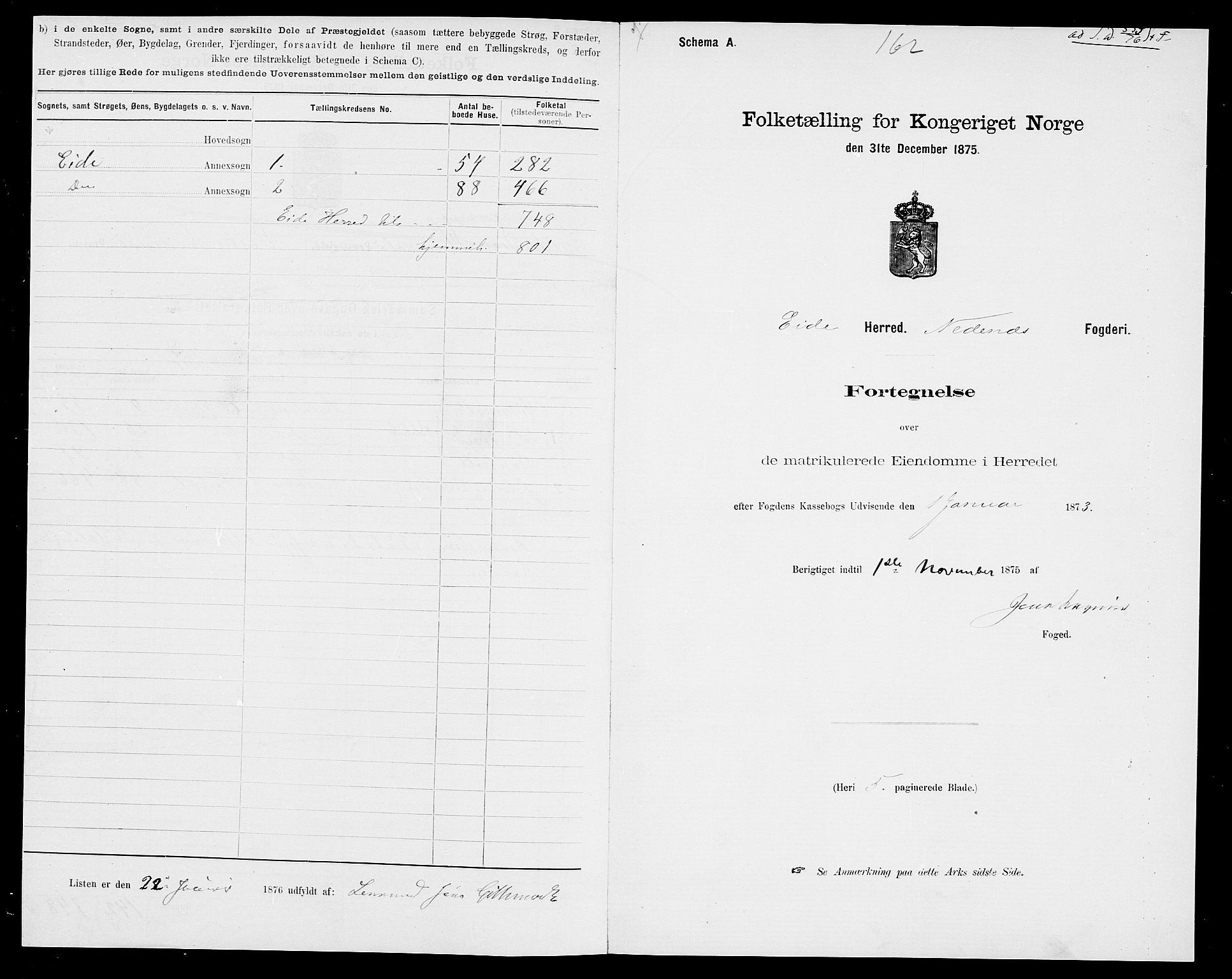 SAK, 1875 census for 0924P Homedal, 1875, p. 3