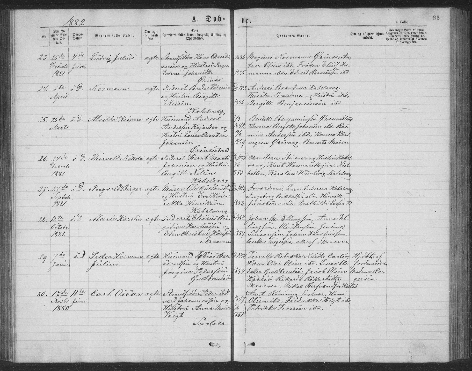 Ministerialprotokoller, klokkerbøker og fødselsregistre - Nordland, AV/SAT-A-1459/874/L1075: Parish register (copy) no. 874C04, 1876-1883, p. 85