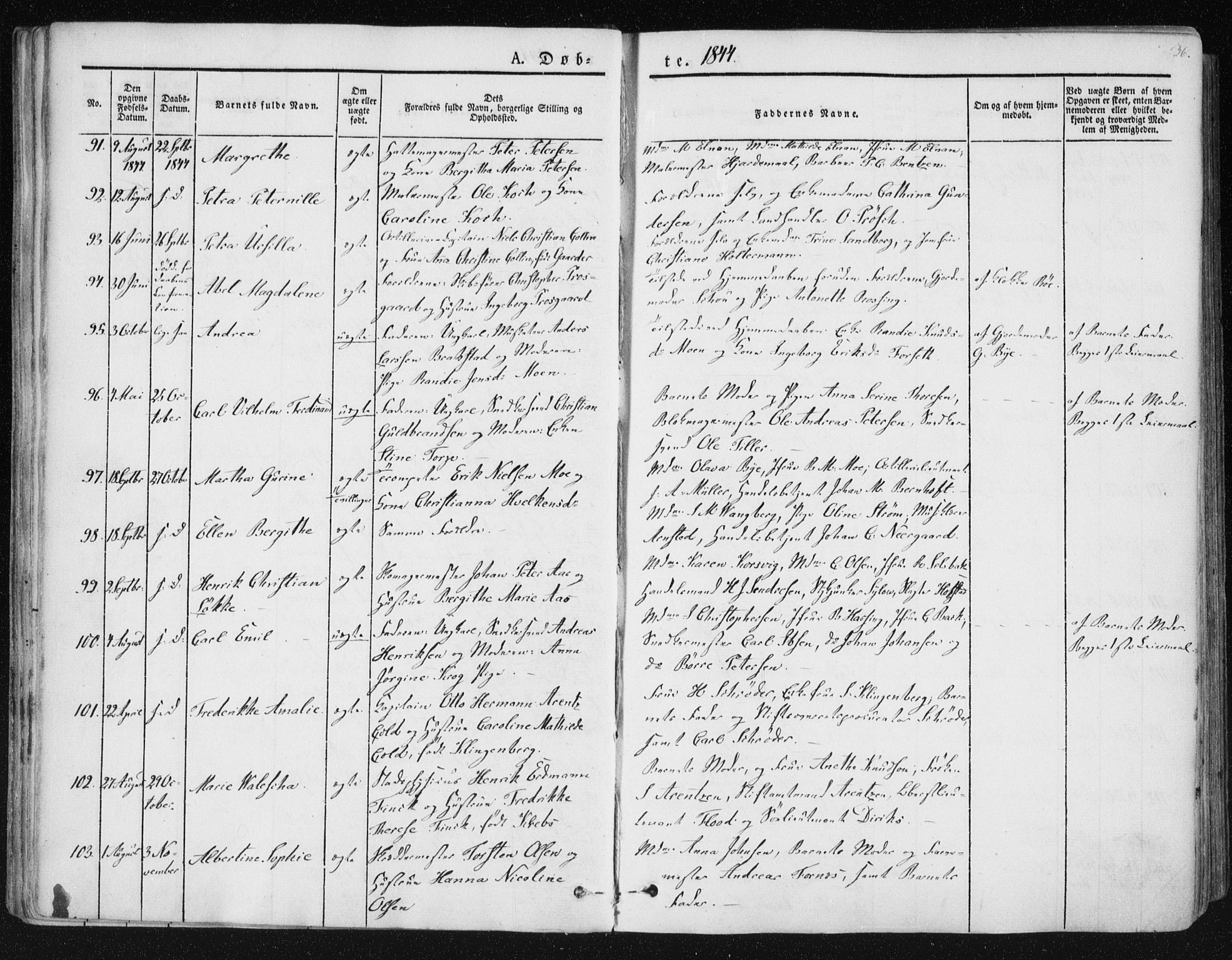 Ministerialprotokoller, klokkerbøker og fødselsregistre - Sør-Trøndelag, SAT/A-1456/602/L0110: Parish register (official) no. 602A08, 1840-1854, p. 36