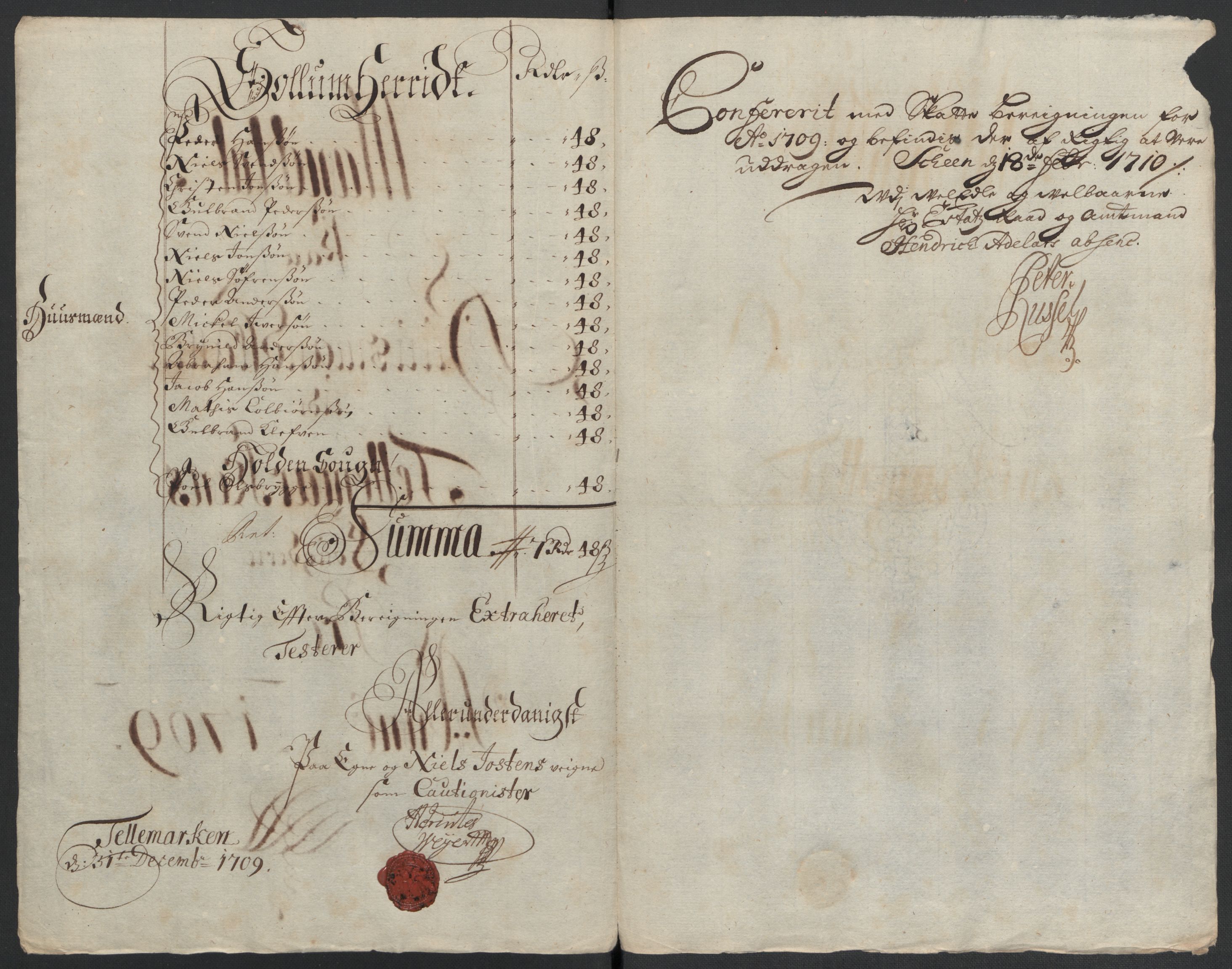 Rentekammeret inntil 1814, Reviderte regnskaper, Fogderegnskap, AV/RA-EA-4092/R36/L2118: Fogderegnskap Øvre og Nedre Telemark og Bamble, 1708-1709, p. 189