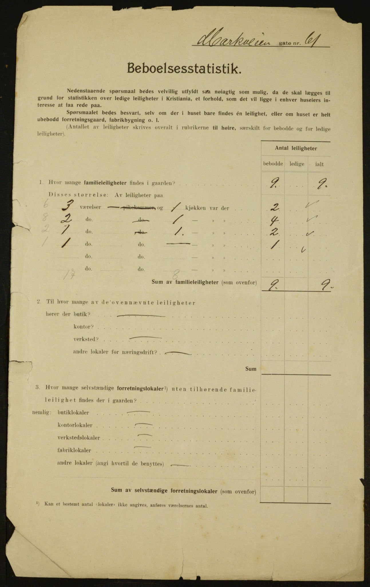 OBA, Municipal Census 1910 for Kristiania, 1910, p. 62318