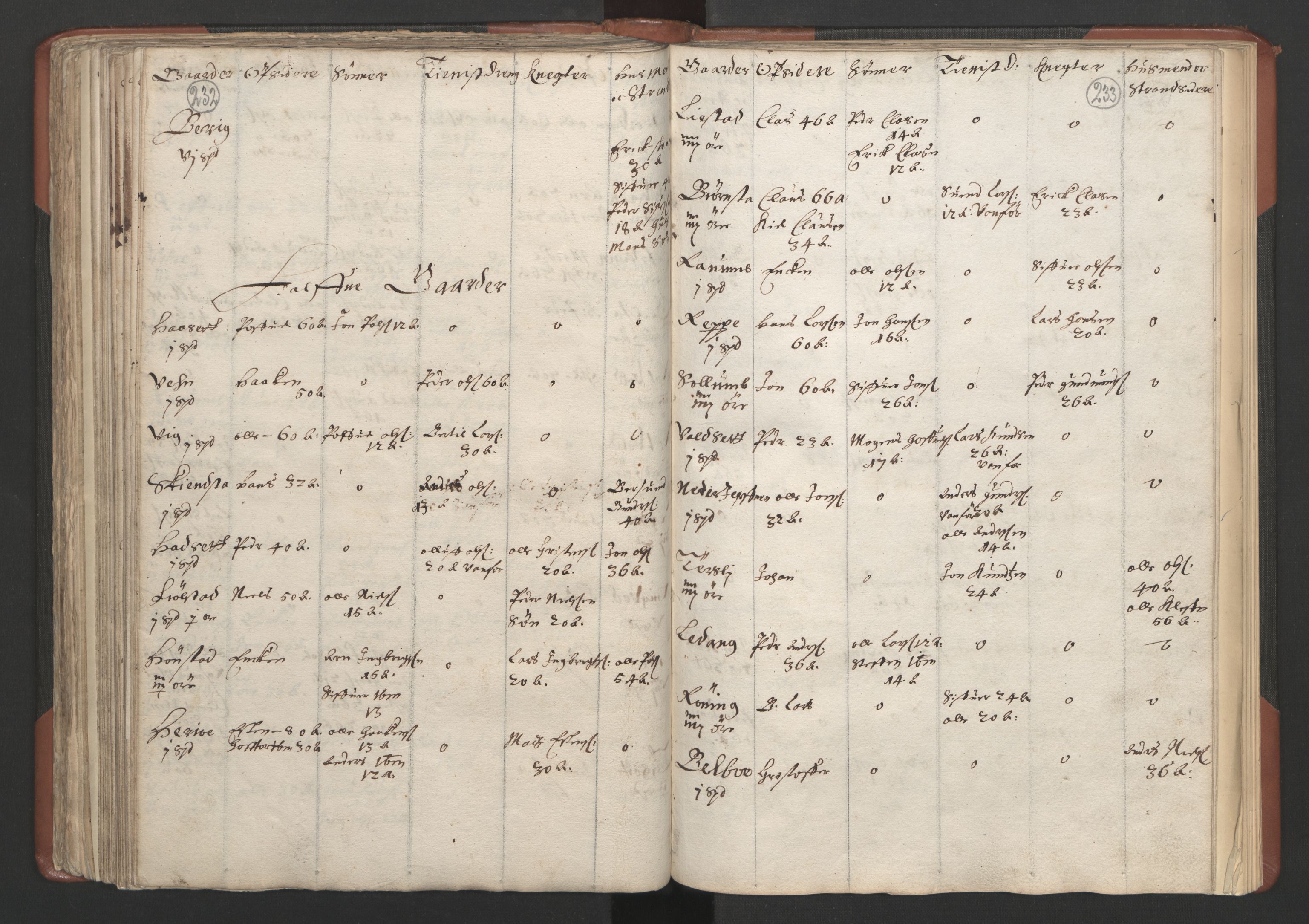 RA, Bailiff's Census 1664-1666, no. 18: Gauldal fogderi, Strinda fogderi and Orkdal fogderi, 1664, p. 232-233