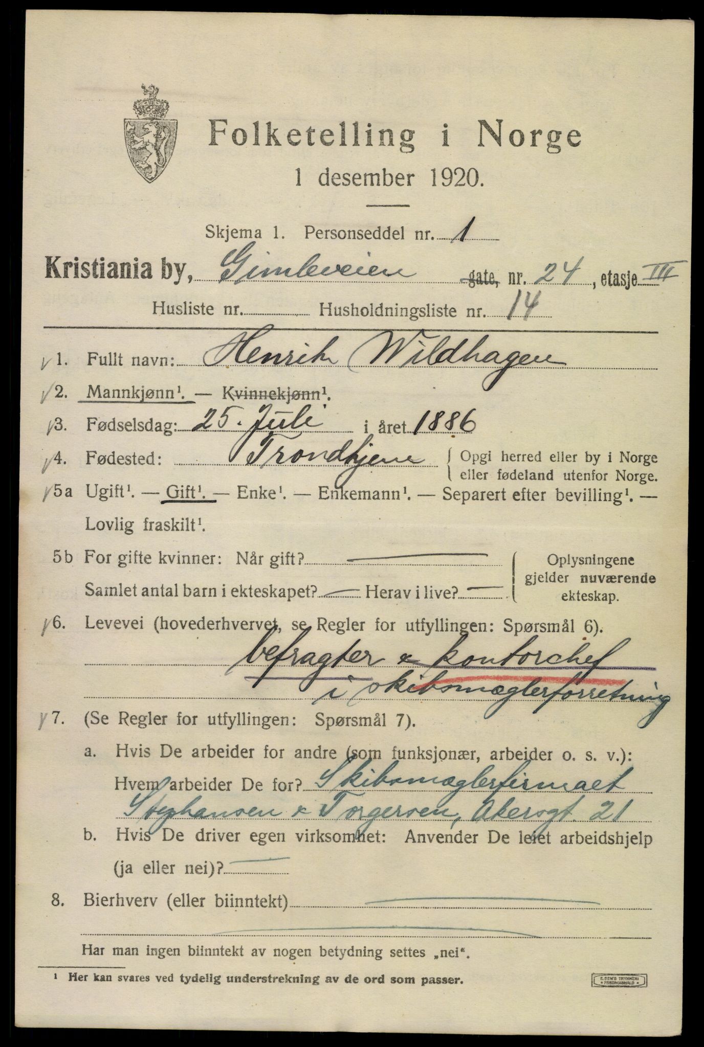 SAO, 1920 census for Kristiania, 1920, p. 248033