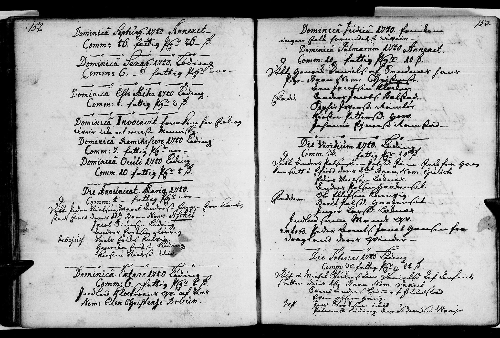 Ministerialprotokoller, klokkerbøker og fødselsregistre - Nordland, AV/SAT-A-1459/872/L1028: Parish register (official) no. 872A03, 1734-1764, p. 152-153