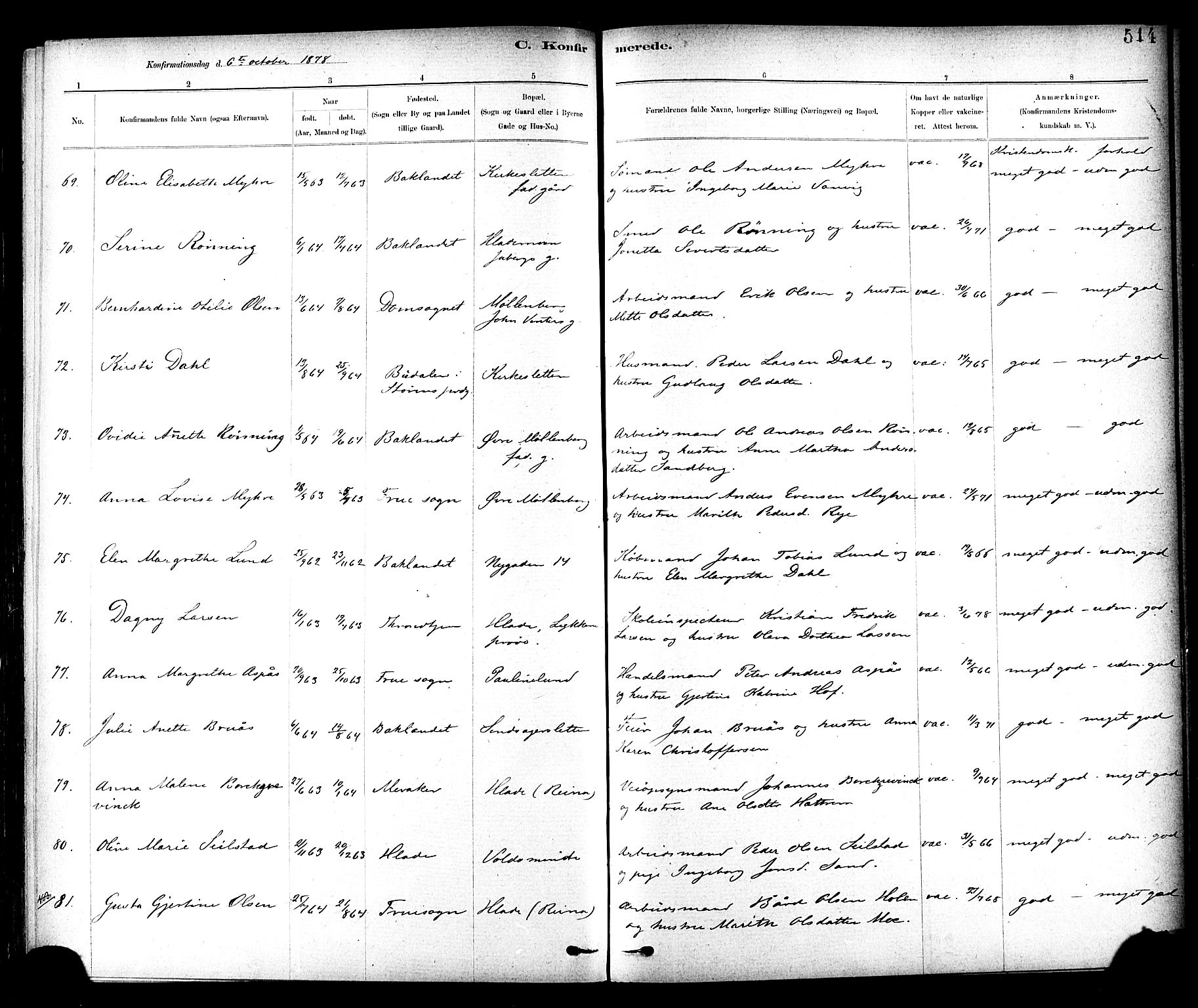 Ministerialprotokoller, klokkerbøker og fødselsregistre - Sør-Trøndelag, AV/SAT-A-1456/604/L0188: Parish register (official) no. 604A09, 1878-1892, p. 514