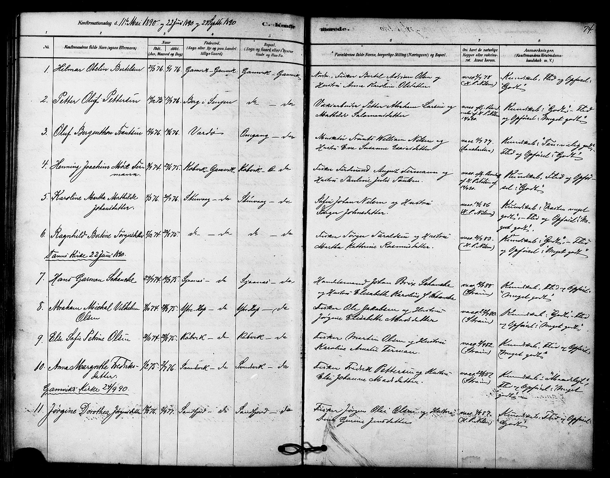 Tana sokneprestkontor, SATØ/S-1334/H/Ha/L0003kirke: Parish register (official) no. 3, 1878-1892, p. 74