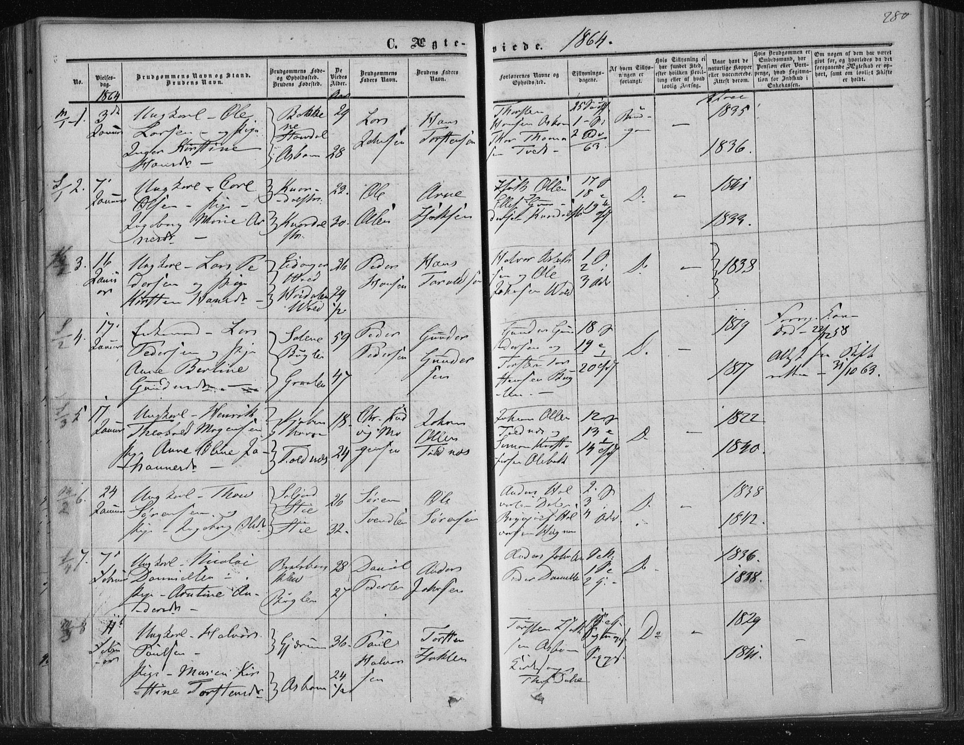 Solum kirkebøker, SAKO/A-306/F/Fa/L0007: Parish register (official) no. I 7, 1856-1864, p. 280