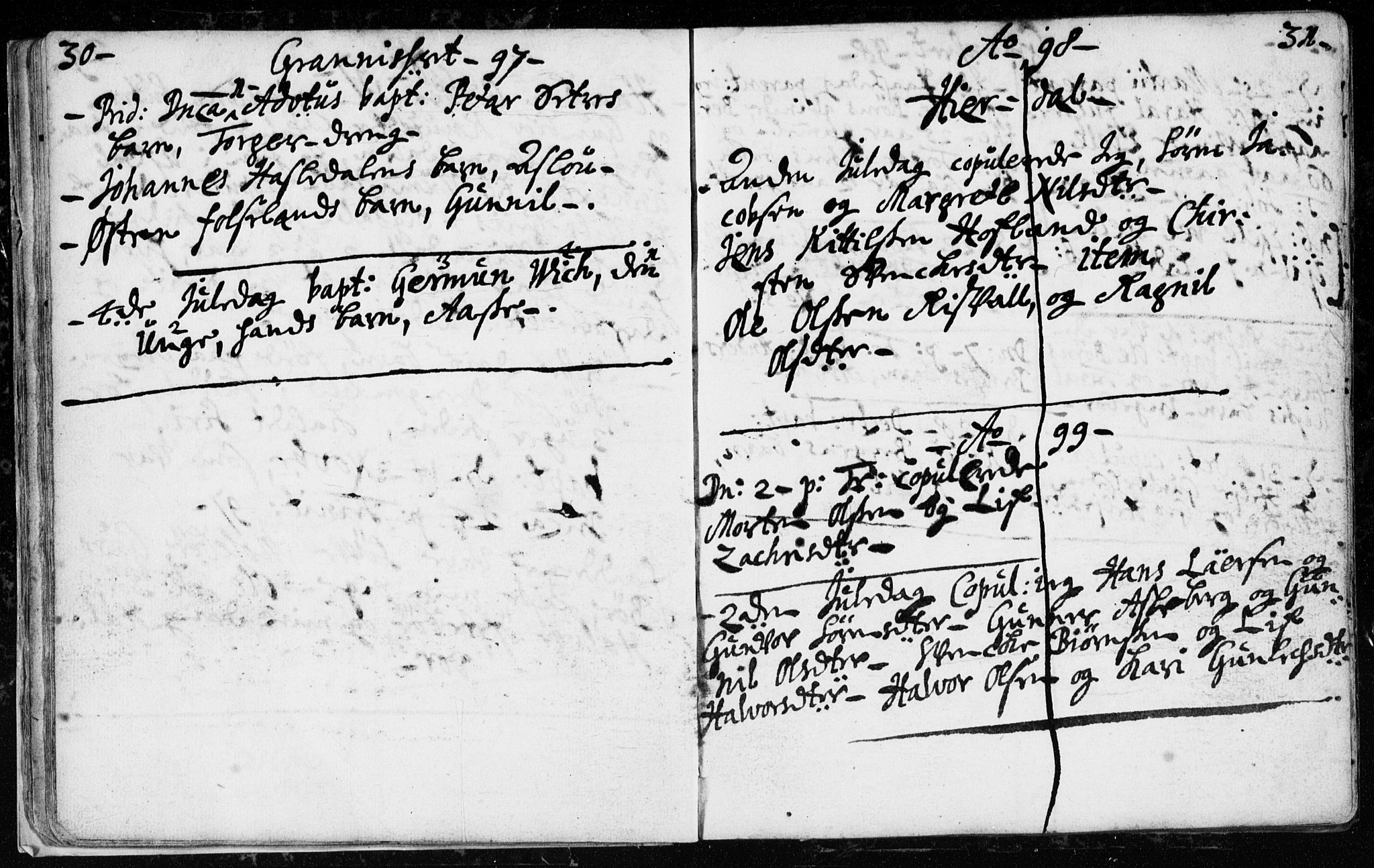 Hjartdal kirkebøker, SAKO/A-270/F/Fa/L0001: Parish register (official) no. I 1, 1685-1714, p. 30-31