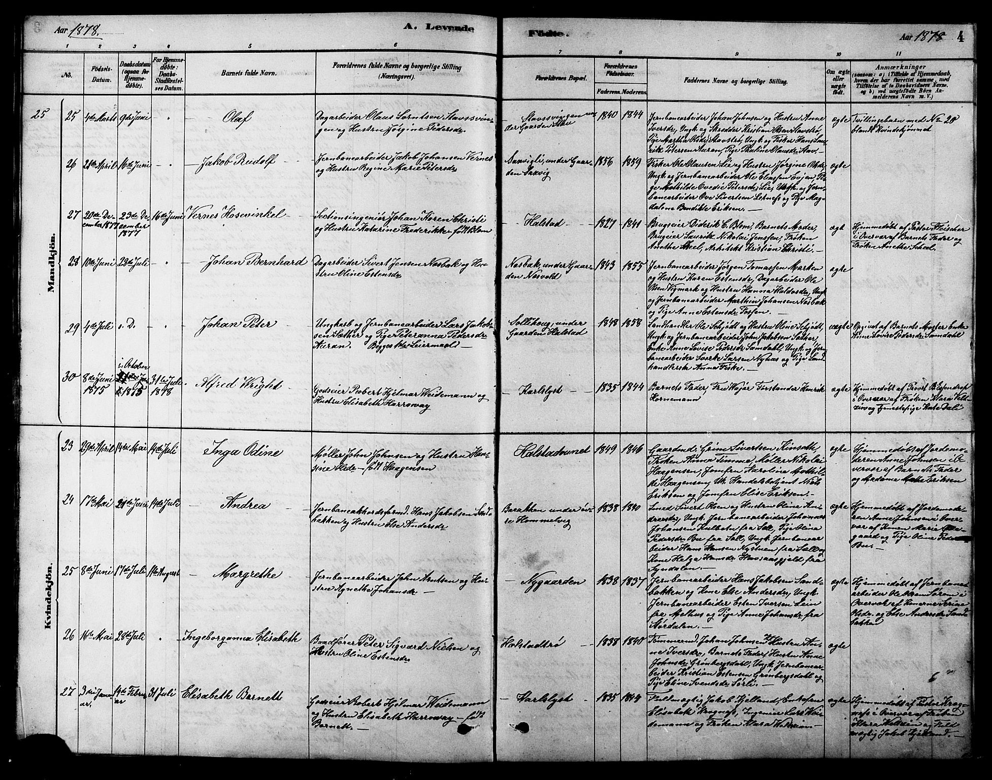 Ministerialprotokoller, klokkerbøker og fødselsregistre - Sør-Trøndelag, AV/SAT-A-1456/616/L0423: Parish register (copy) no. 616C06, 1878-1903, p. 4