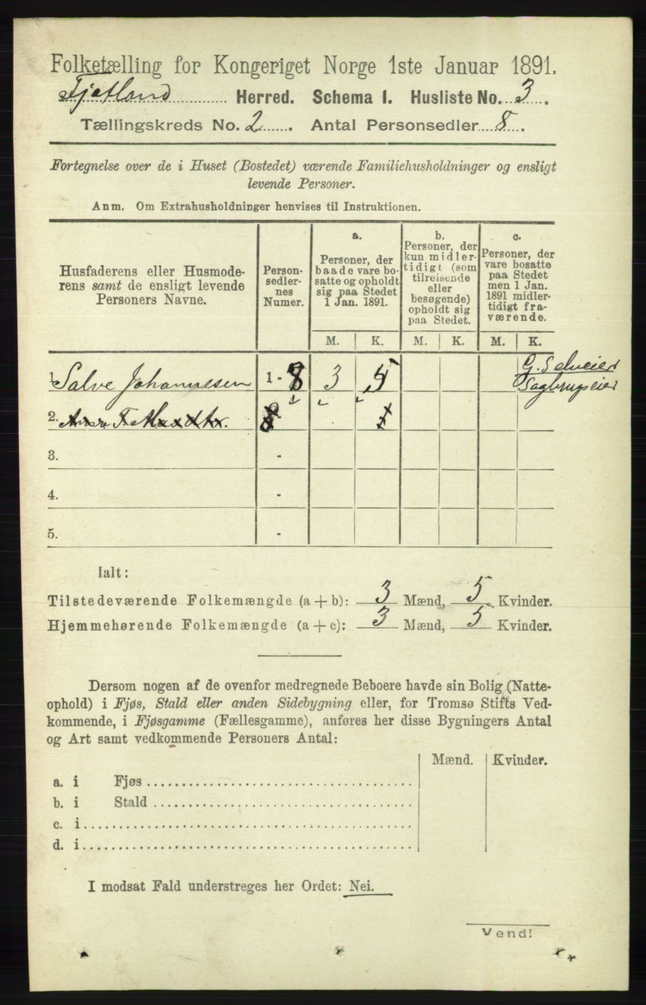 RA, 1891 census for 1036 Fjotland, 1891, p. 213