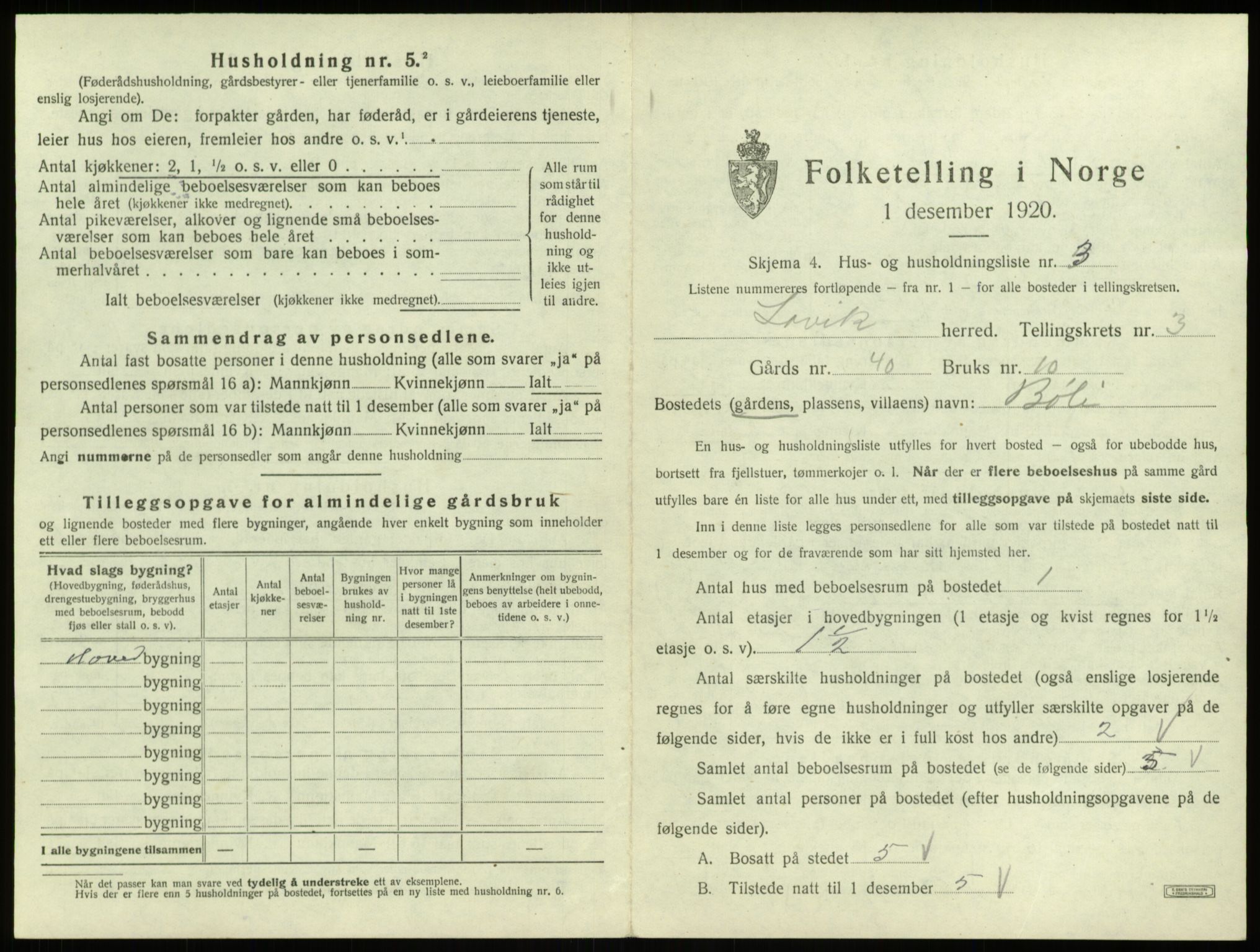 SAB, 1920 census for Lavik, 1920, p. 73