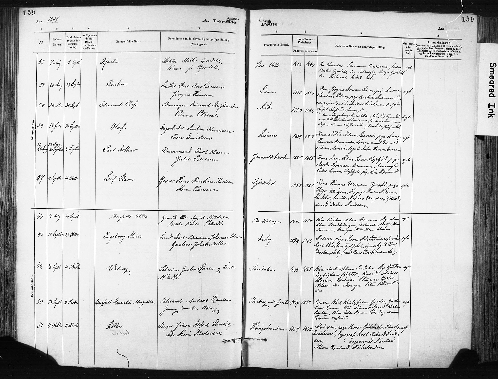 Lier kirkebøker, AV/SAKO-A-230/F/Fa/L0015: Parish register (official) no. I 15, 1883-1894, p. 159