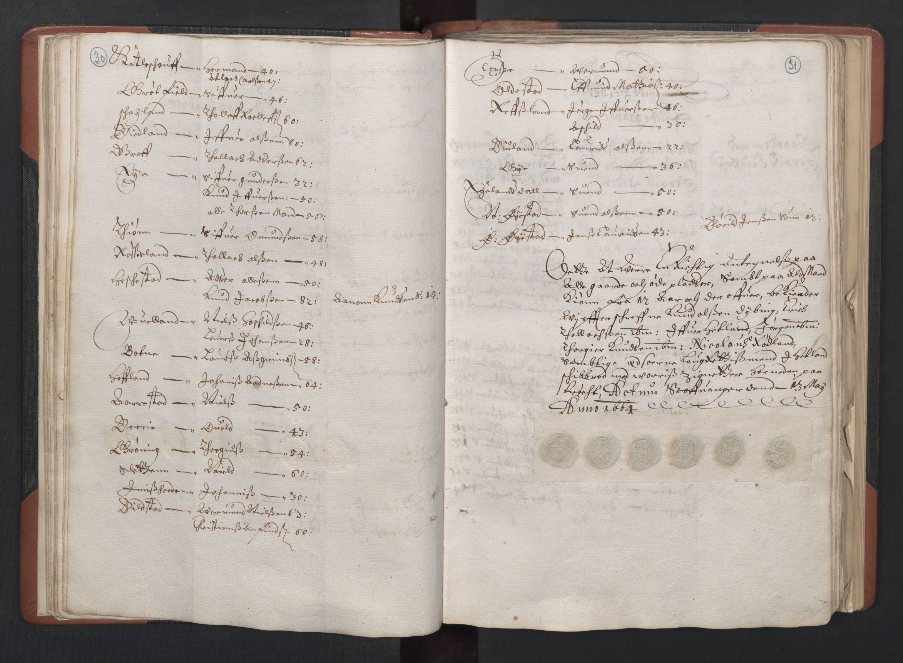 RA, Bailiff's Census 1664-1666, no. 11: Jæren and Dalane fogderi, 1664, p. 30-31