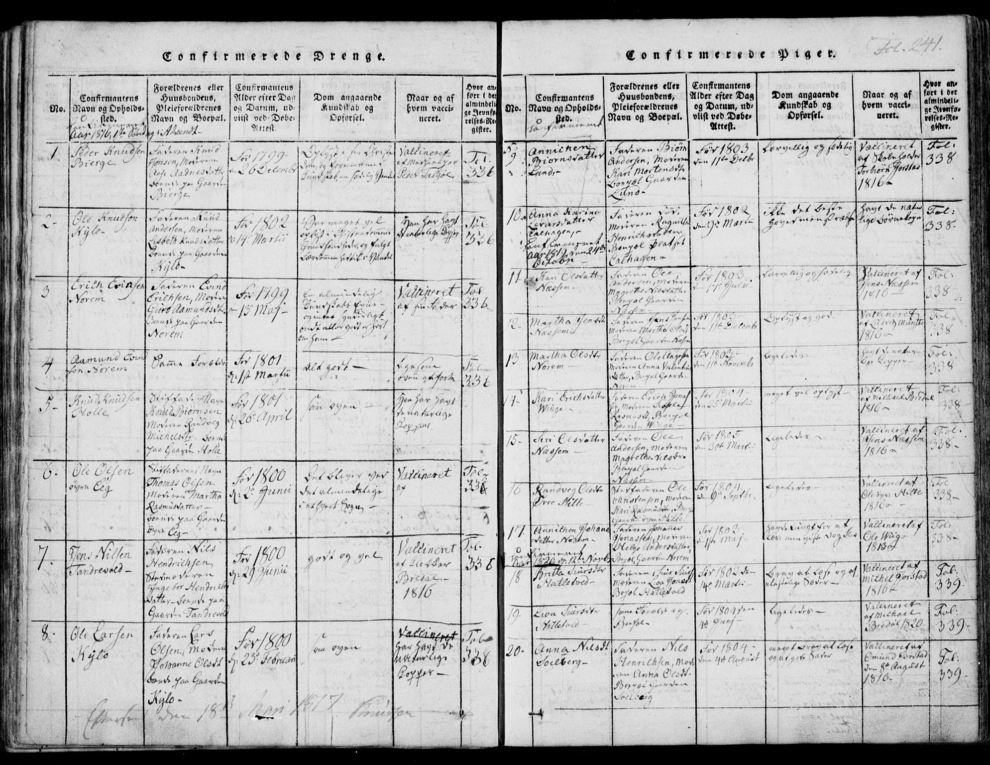 Nedstrand sokneprestkontor, AV/SAST-A-101841/01/IV: Parish register (official) no. A 7, 1816-1870, p. 241