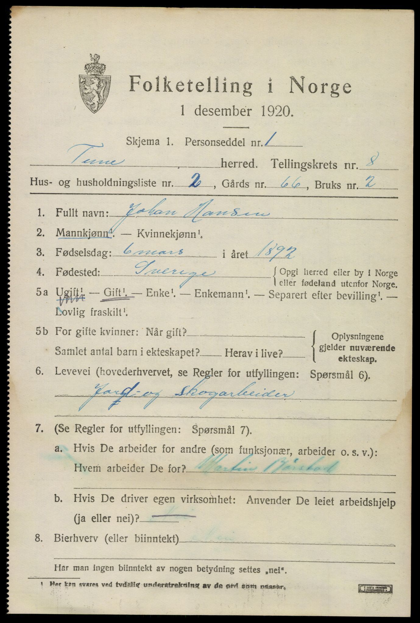 SAO, 1920 census for Tune, 1920, p. 6686