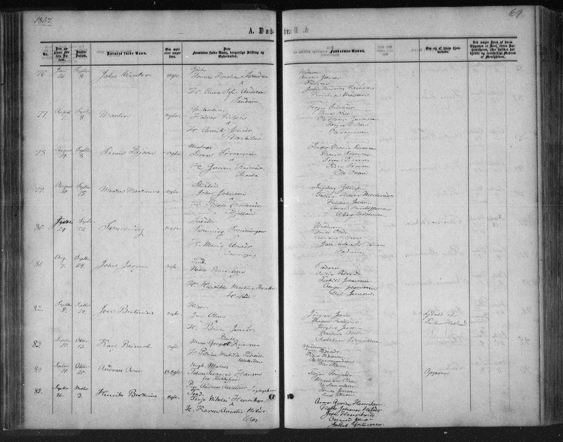 Tromøy sokneprestkontor, AV/SAK-1111-0041/F/Fa/L0007: Parish register (official) no. A 7, 1864-1869, p. 69