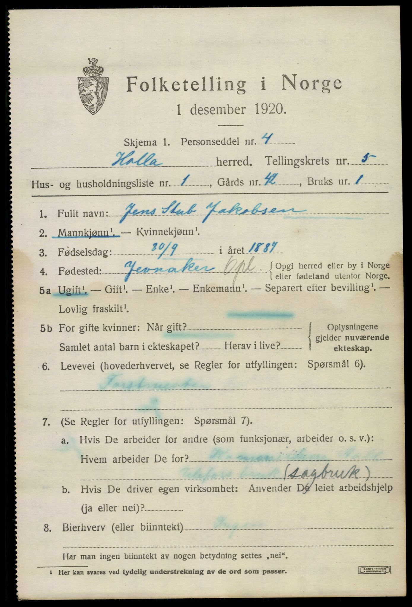 SAKO, 1920 census for Holla, 1920, p. 4075