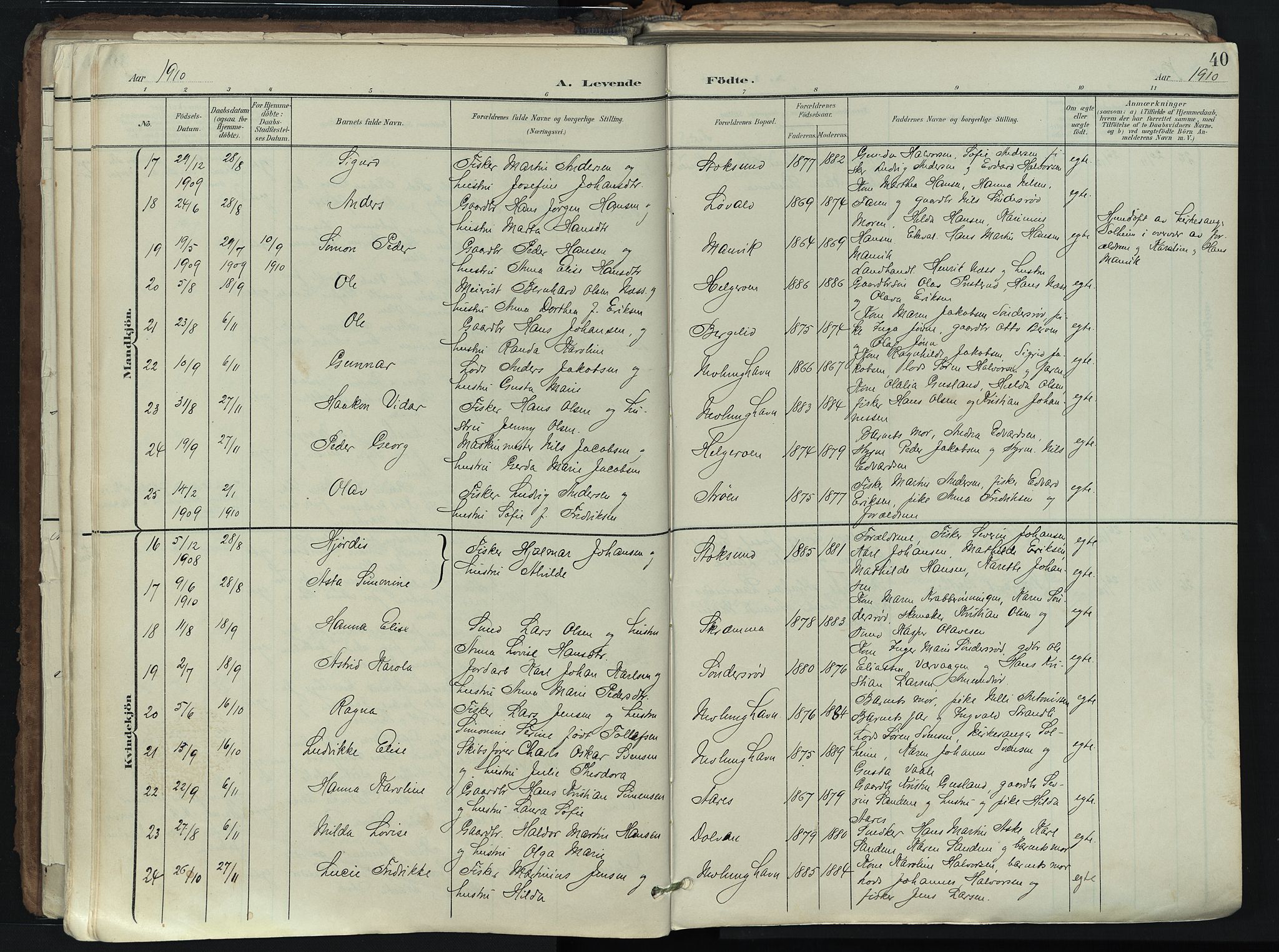 Brunlanes kirkebøker, AV/SAKO-A-342/F/Fb/L0003: Parish register (official) no. II 3, 1900-1922, p. 40