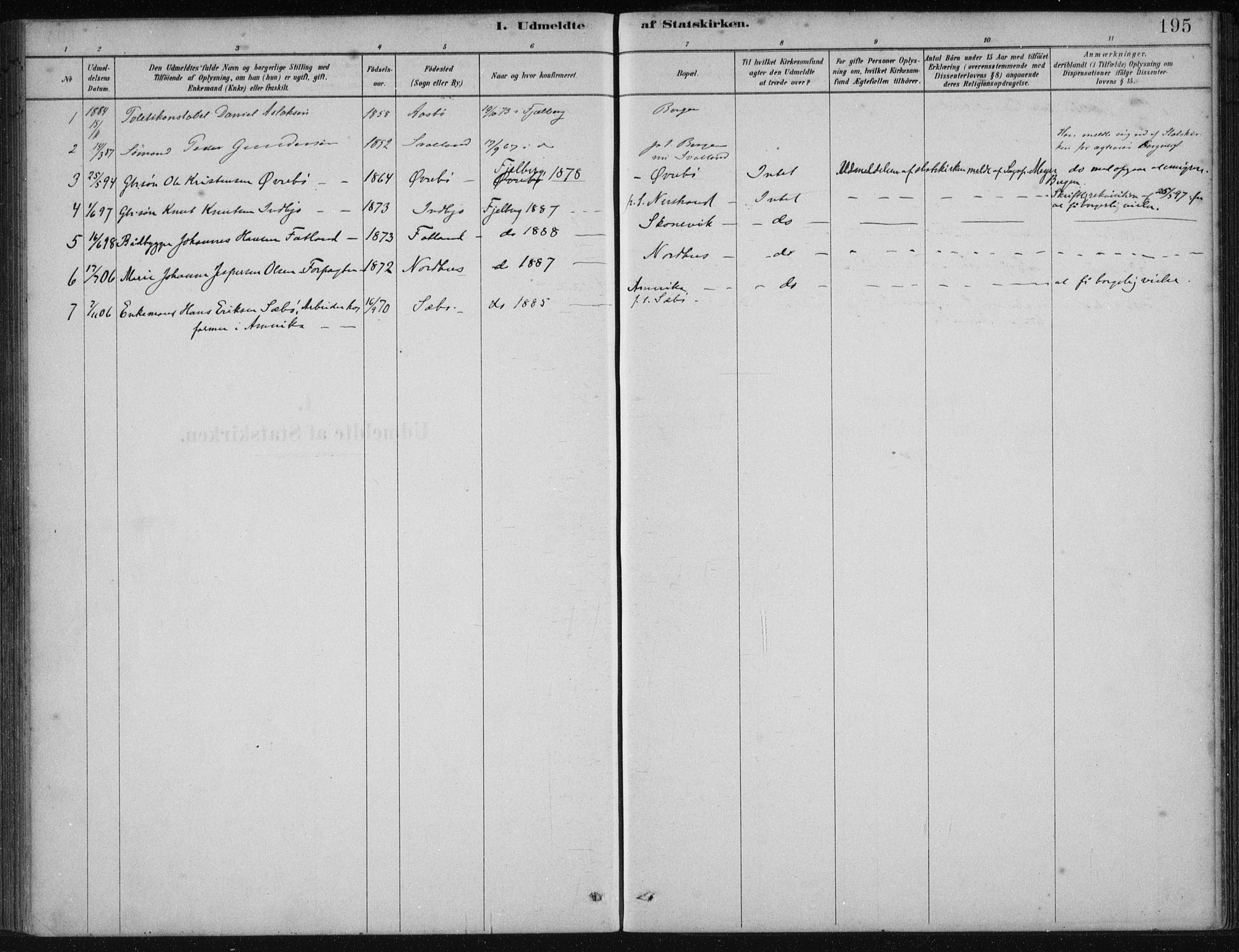 Fjelberg sokneprestembete, SAB/A-75201/H/Haa: Parish register (official) no. B  1, 1879-1919, p. 195