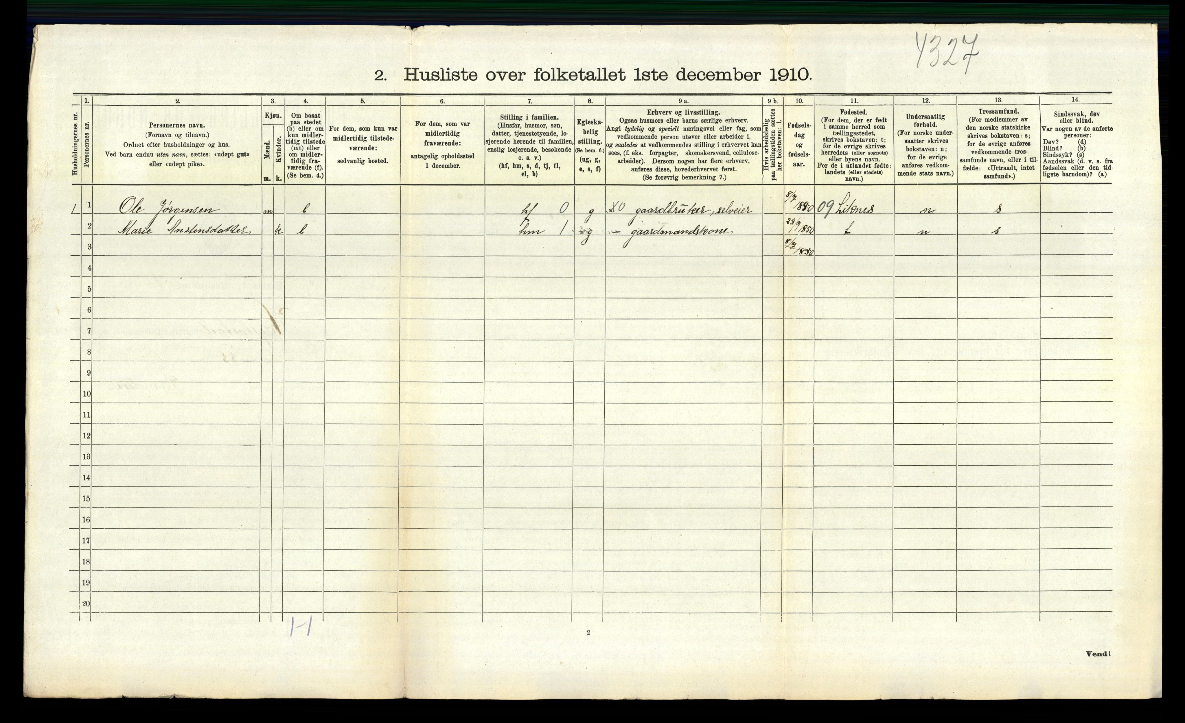 RA, 1910 census for Hægebostad, 1910, p. 472