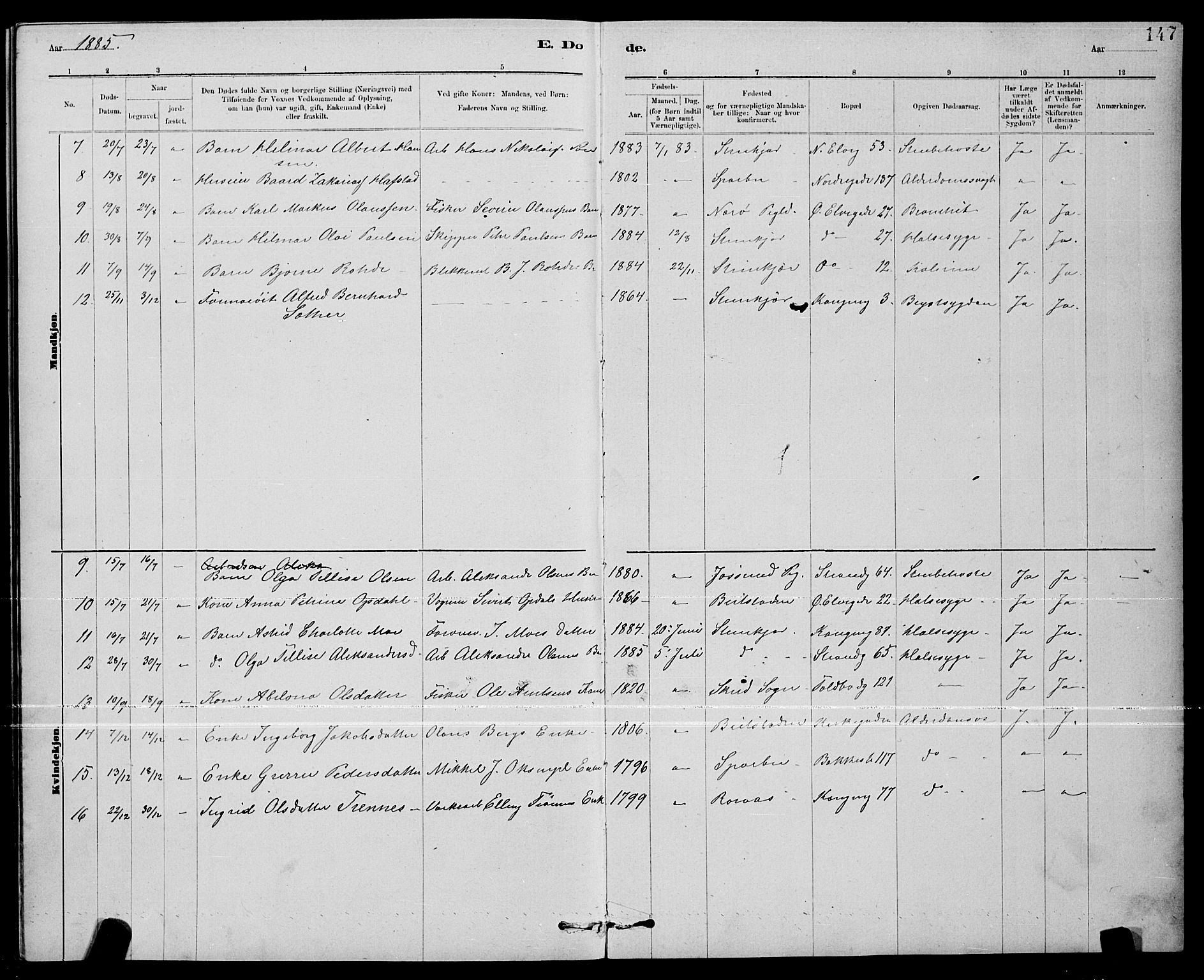 Ministerialprotokoller, klokkerbøker og fødselsregistre - Nord-Trøndelag, AV/SAT-A-1458/739/L0374: Parish register (copy) no. 739C02, 1883-1898, p. 147