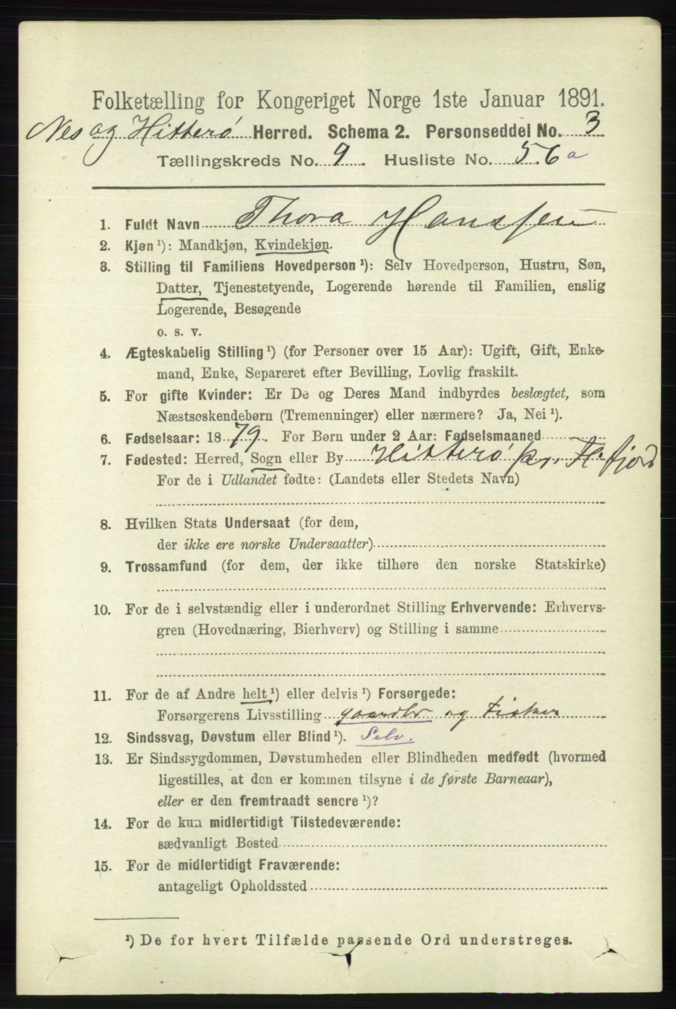 RA, 1891 census for 1043 Hidra og Nes, 1891, p. 4082