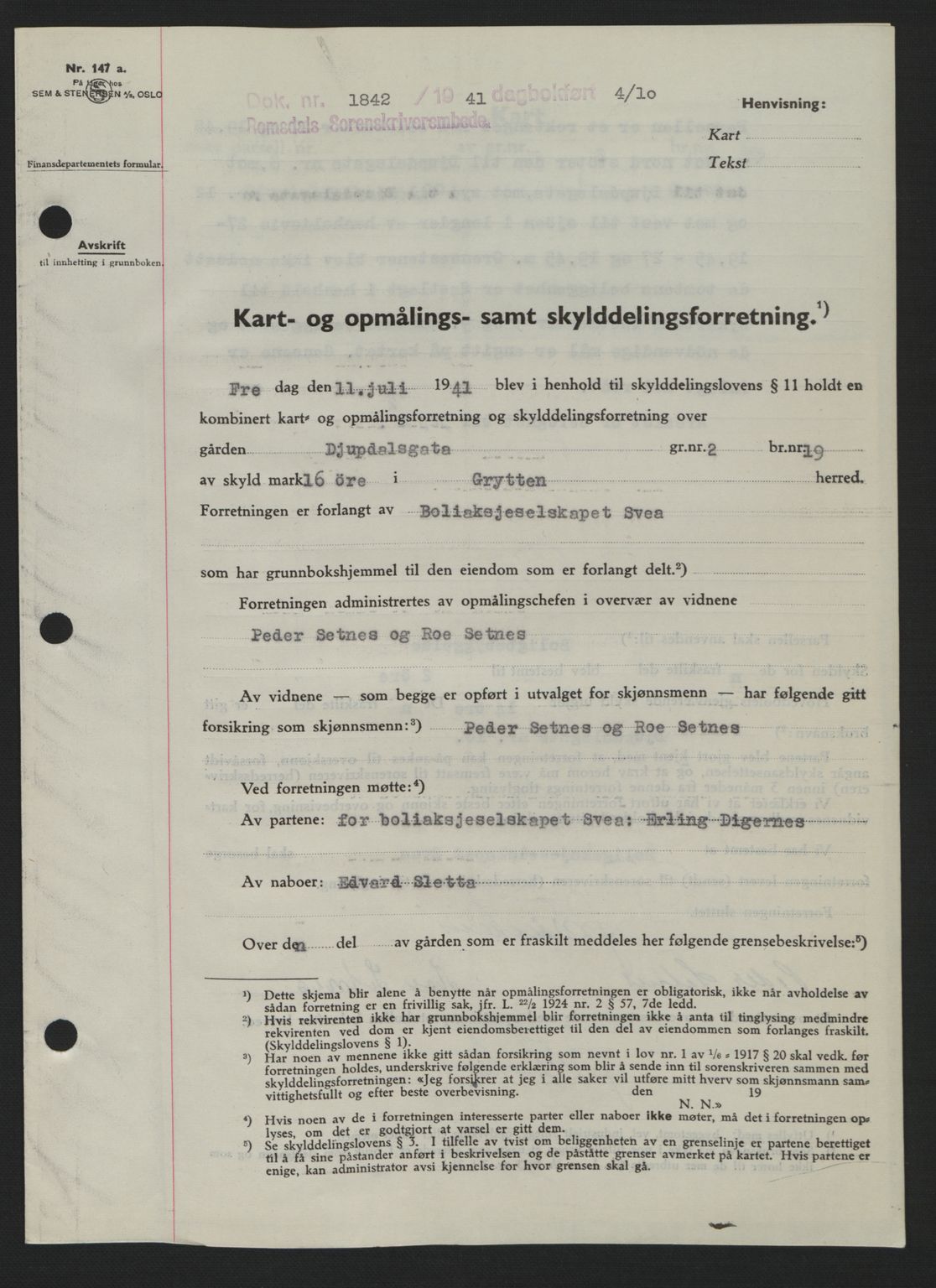 Romsdal sorenskriveri, AV/SAT-A-4149/1/2/2C: Mortgage book no. A11, 1941-1942, Diary no: : 1842/1941