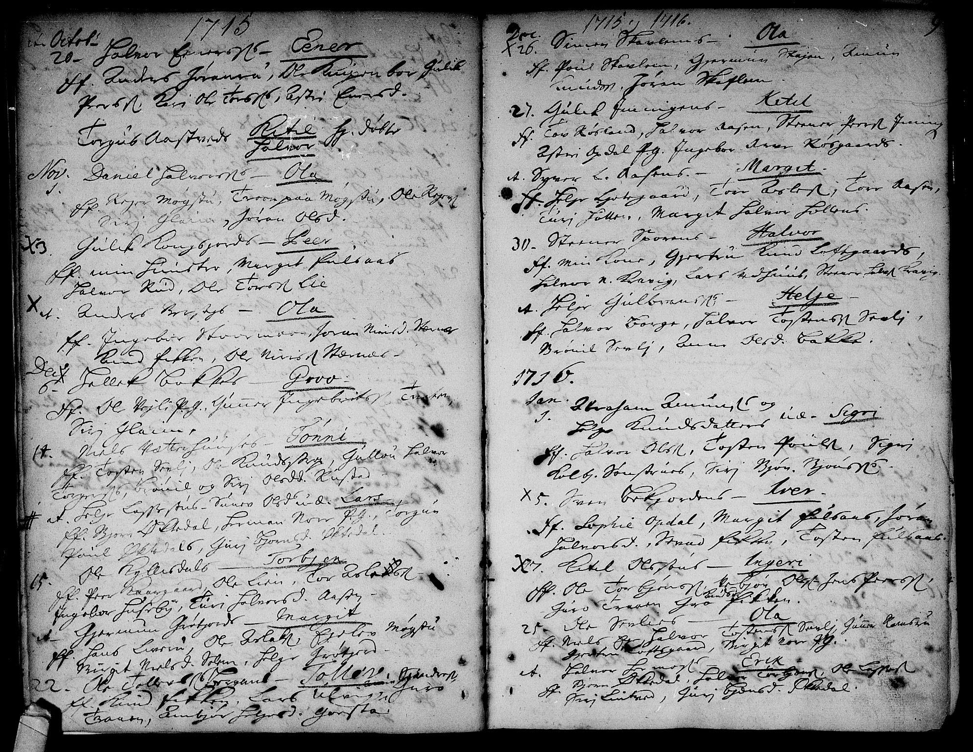 Rollag kirkebøker, AV/SAKO-A-240/F/Fa/L0002: Parish register (official) no. I 2, 1714-1742, p. 9