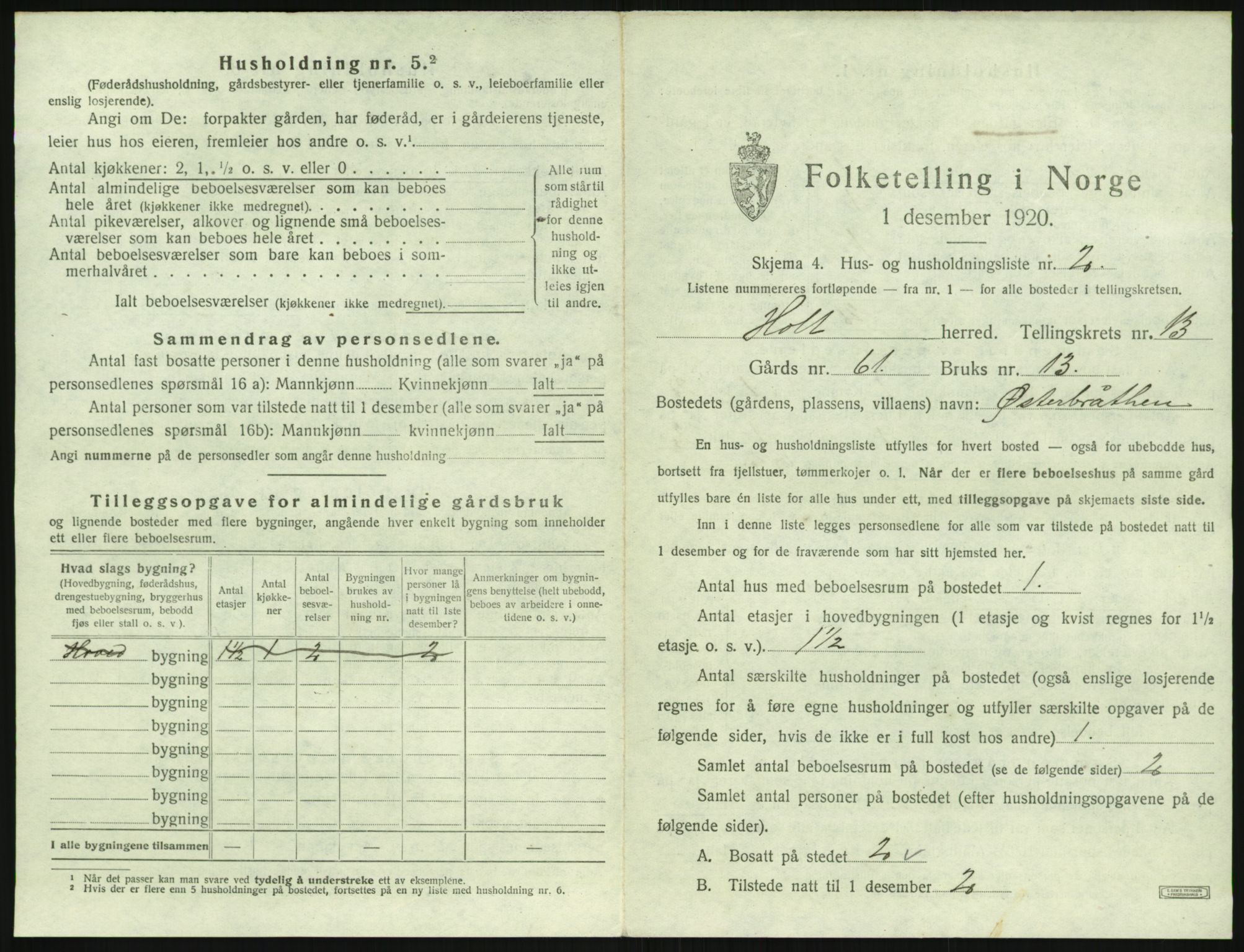 SAK, 1920 census for Holt, 1920, p. 1358