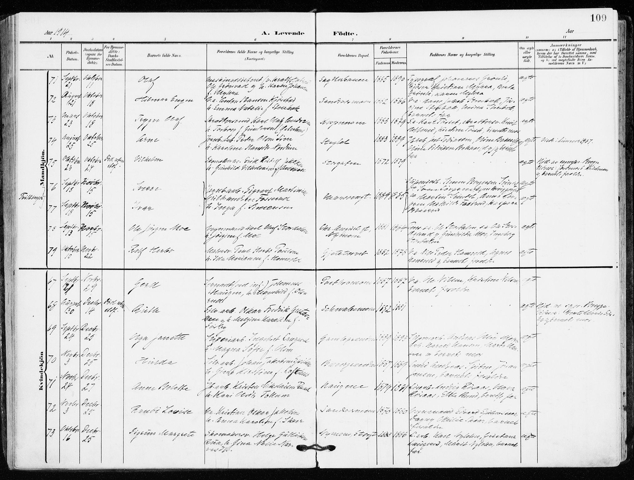 Kongsberg kirkebøker, AV/SAKO-A-22/F/Fb/L0004: Parish register (official) no. II 4, 1906-1918, p. 109