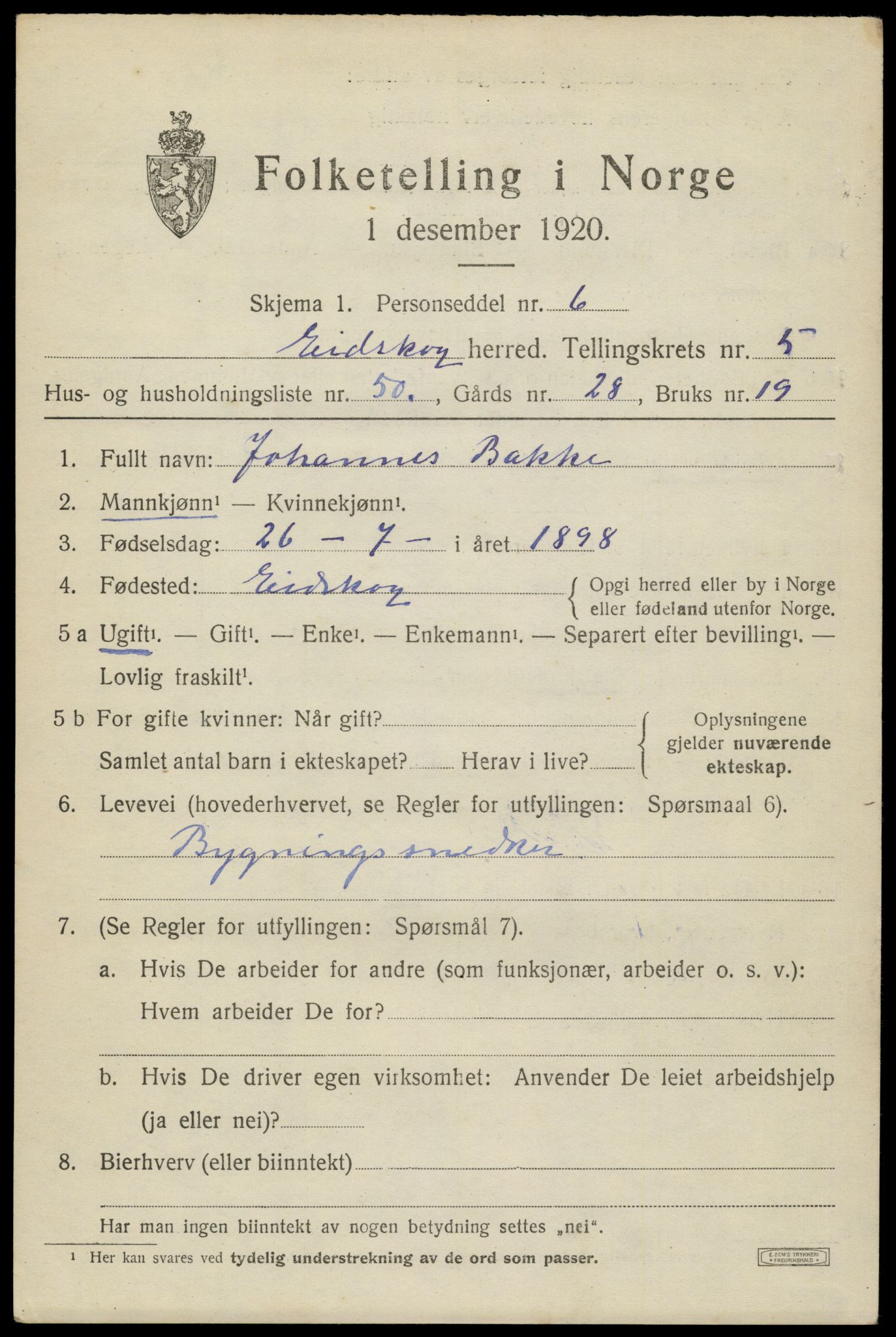 SAH, 1920 census for Eidskog, 1920, p. 6363