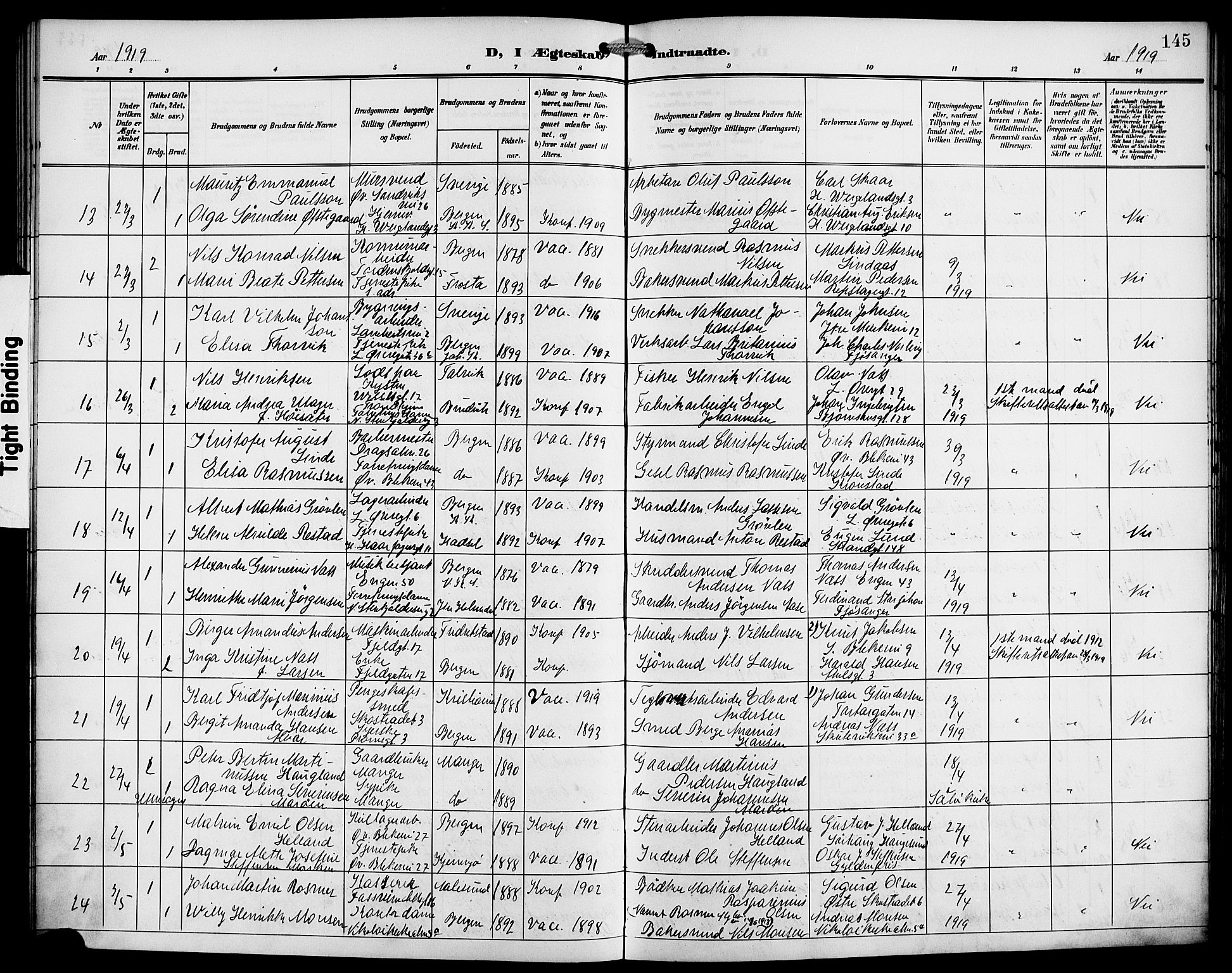 Korskirken sokneprestembete, AV/SAB-A-76101/H/Hab: Parish register (copy) no. D 4, 1906-1925, p. 145