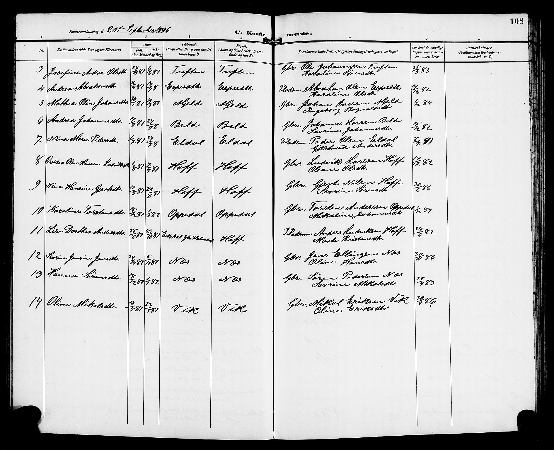 Gaular sokneprestembete, AV/SAB-A-80001/H/Hab: Parish register (copy) no. C 4, 1895-1920, p. 108