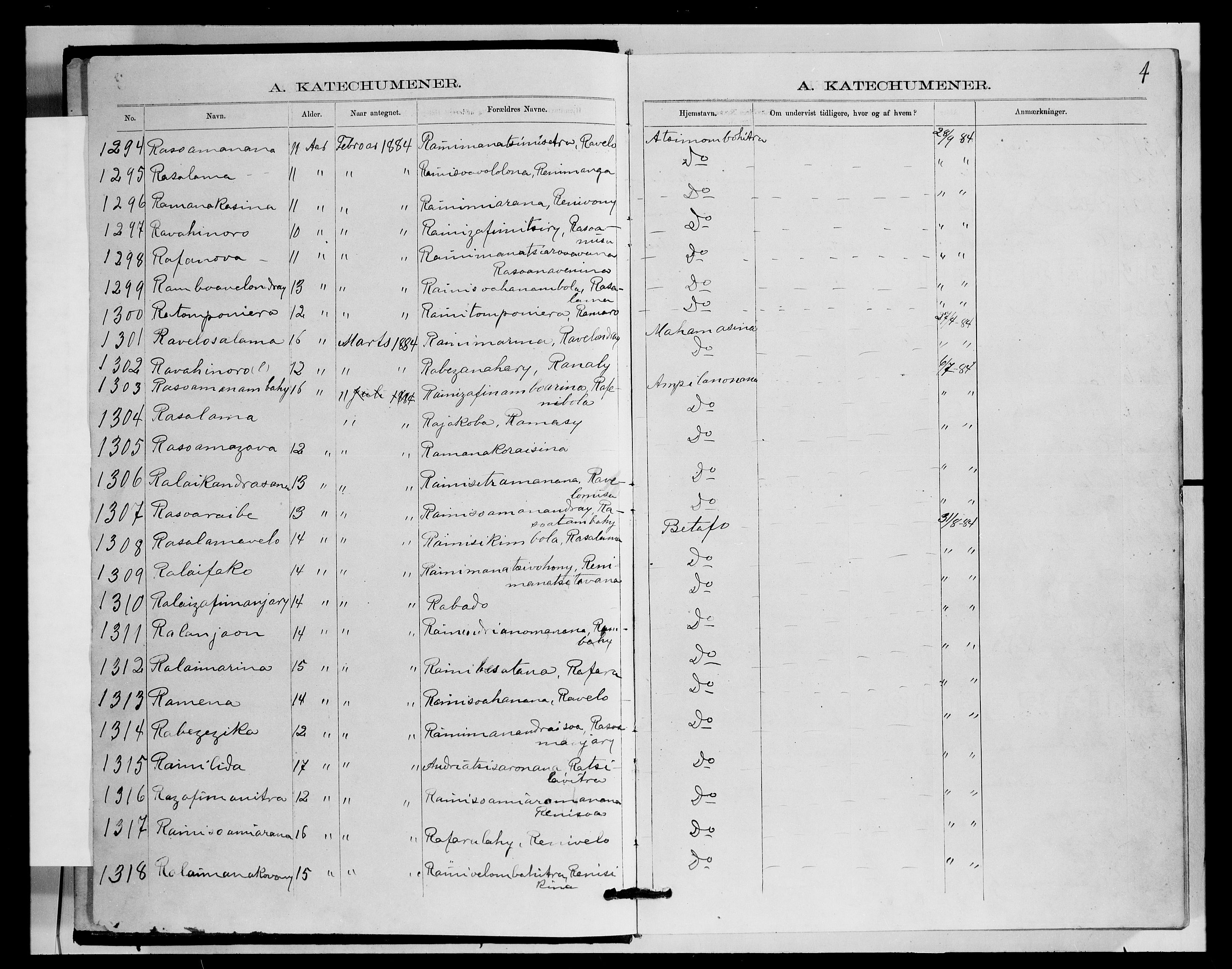 Archives FLM/NMS, Madagaskar, VID/MA-A-1163/D/Db/L0270: Parish register (official) no. 2, 1883-1886, p. 4