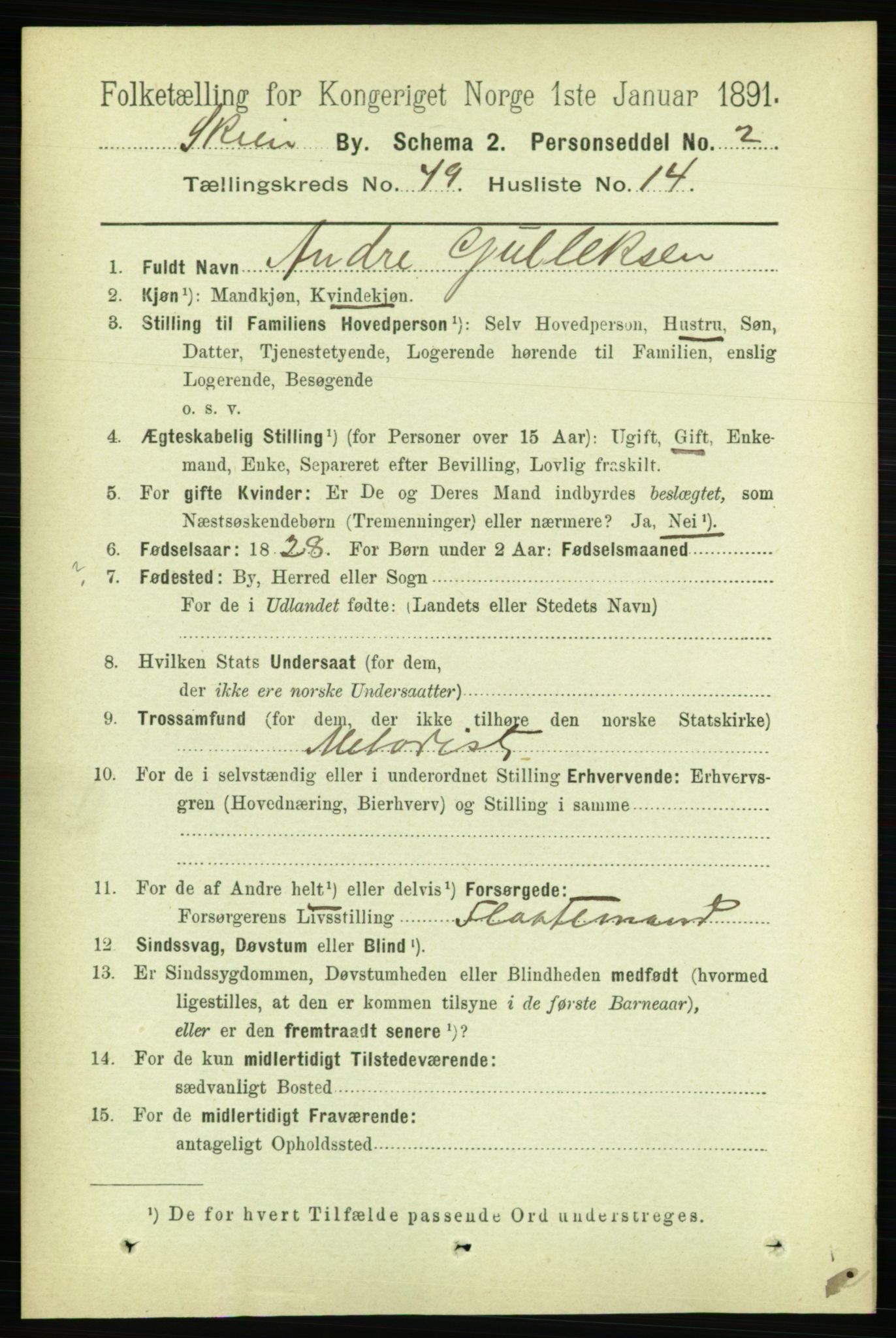 RA, 1891 census for 0806 Skien, 1891, p. 10447