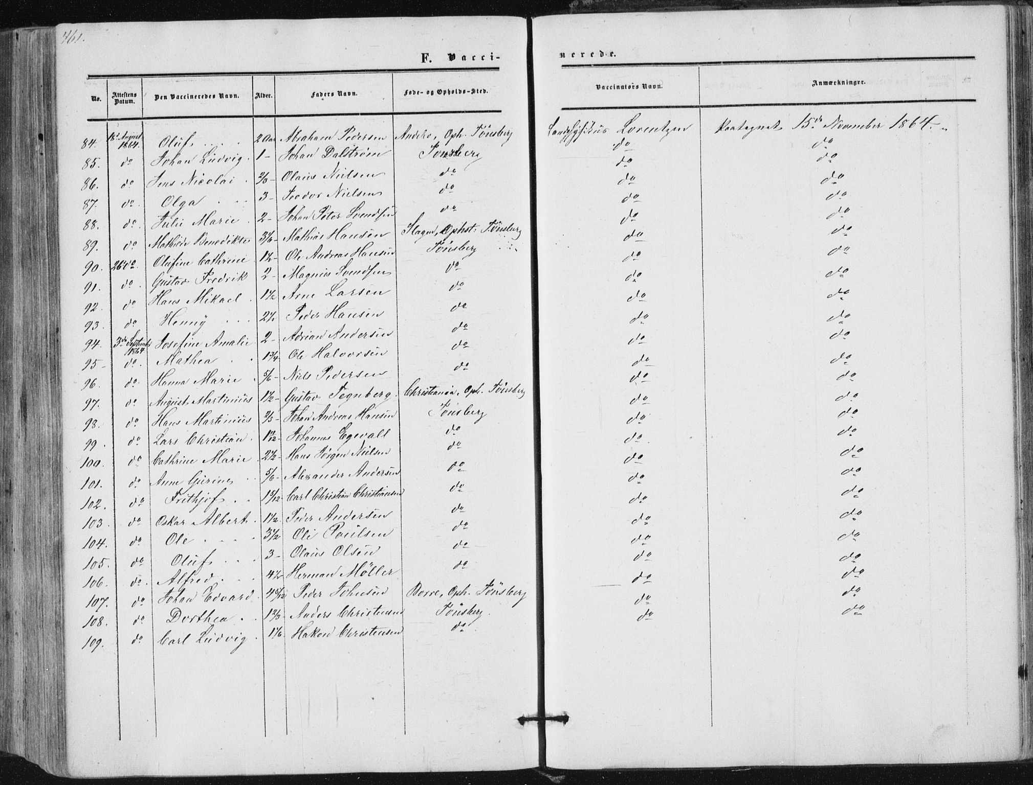 Tønsberg kirkebøker, AV/SAKO-A-330/F/Fa/L0008: Parish register (official) no. I 8, 1855-1864, p. 461