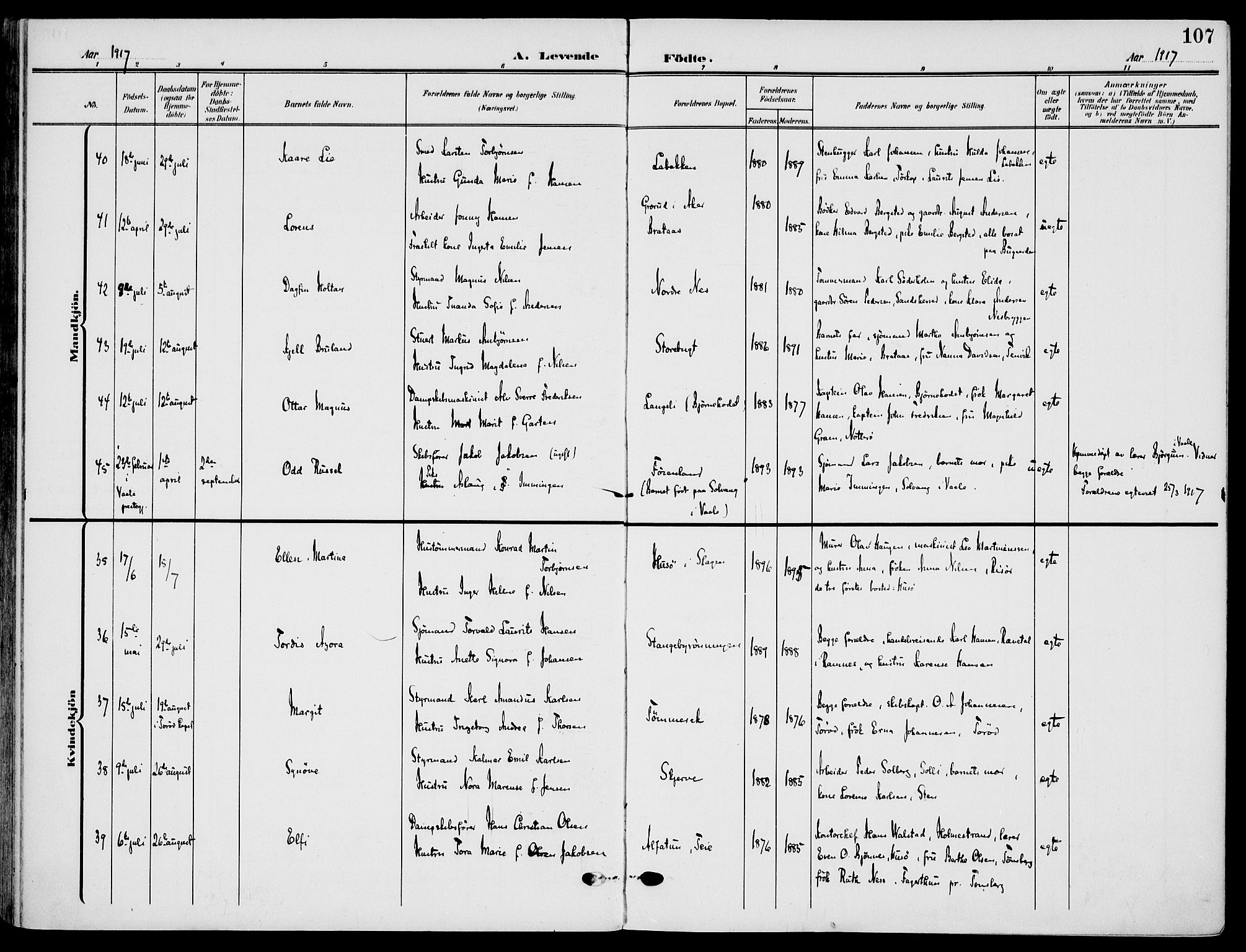 Nøtterøy kirkebøker, SAKO/A-354/F/Fa/L0010: Parish register (official) no. I 10, 1908-1919, p. 107