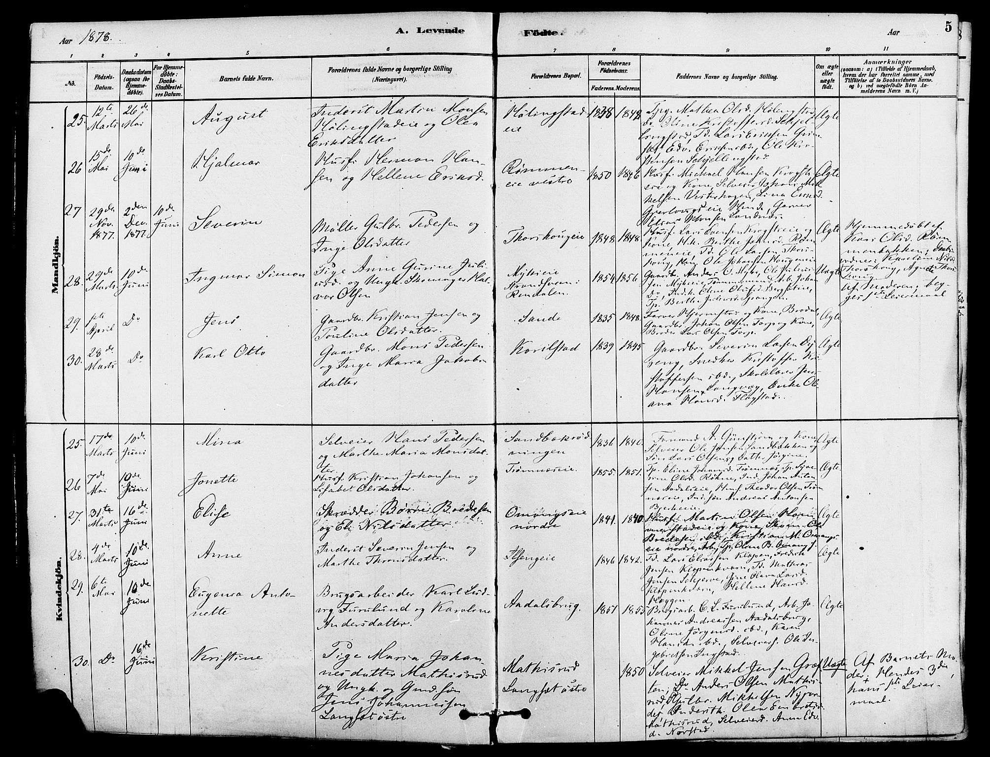 Løten prestekontor, AV/SAH-PREST-022/K/Ka/L0009: Parish register (official) no. 9, 1878-1891, p. 5