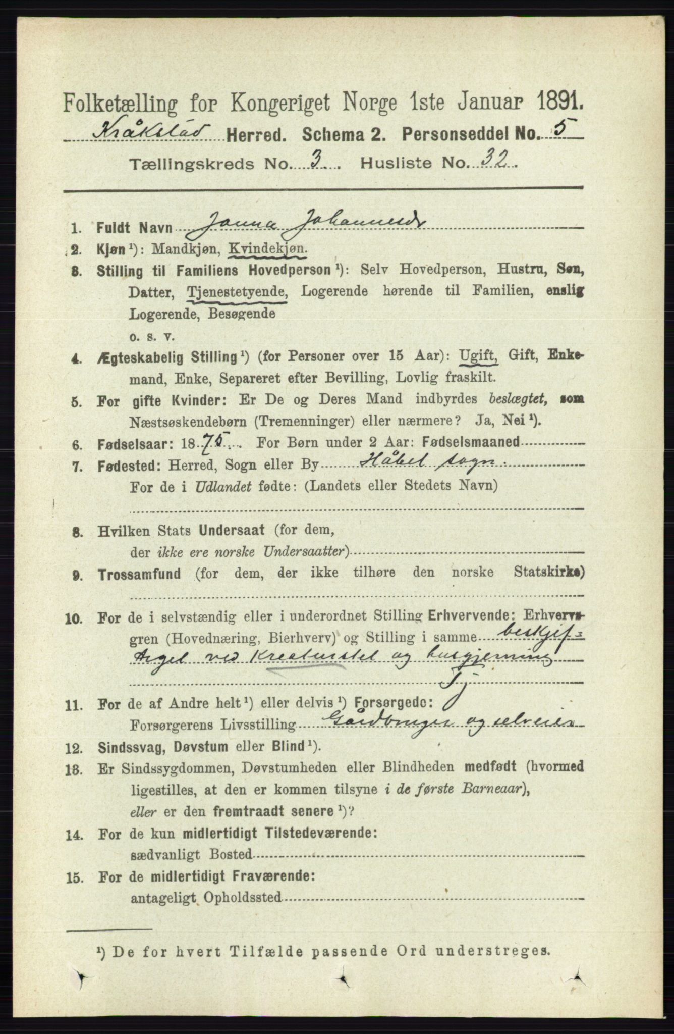 RA, 1891 census for 0212 Kråkstad, 1891, p. 1387