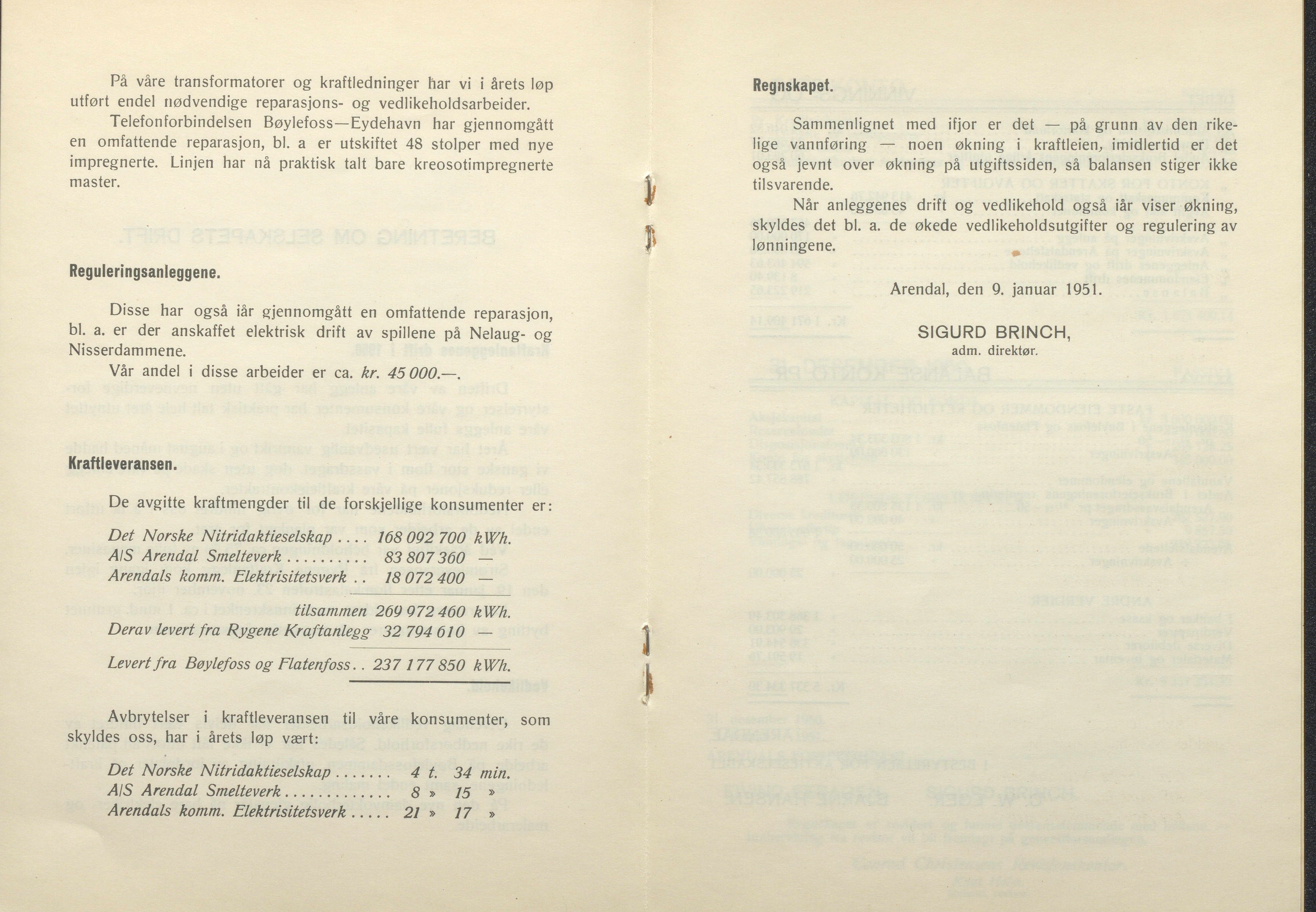 Arendals Fossekompani, AAKS/PA-2413/X/X01/L0001/0012: Beretninger, regnskap, balansekonto, gevinst- og tapskonto / Beretning, regnskap 1945 - 1962, 1945-1962, p. 34