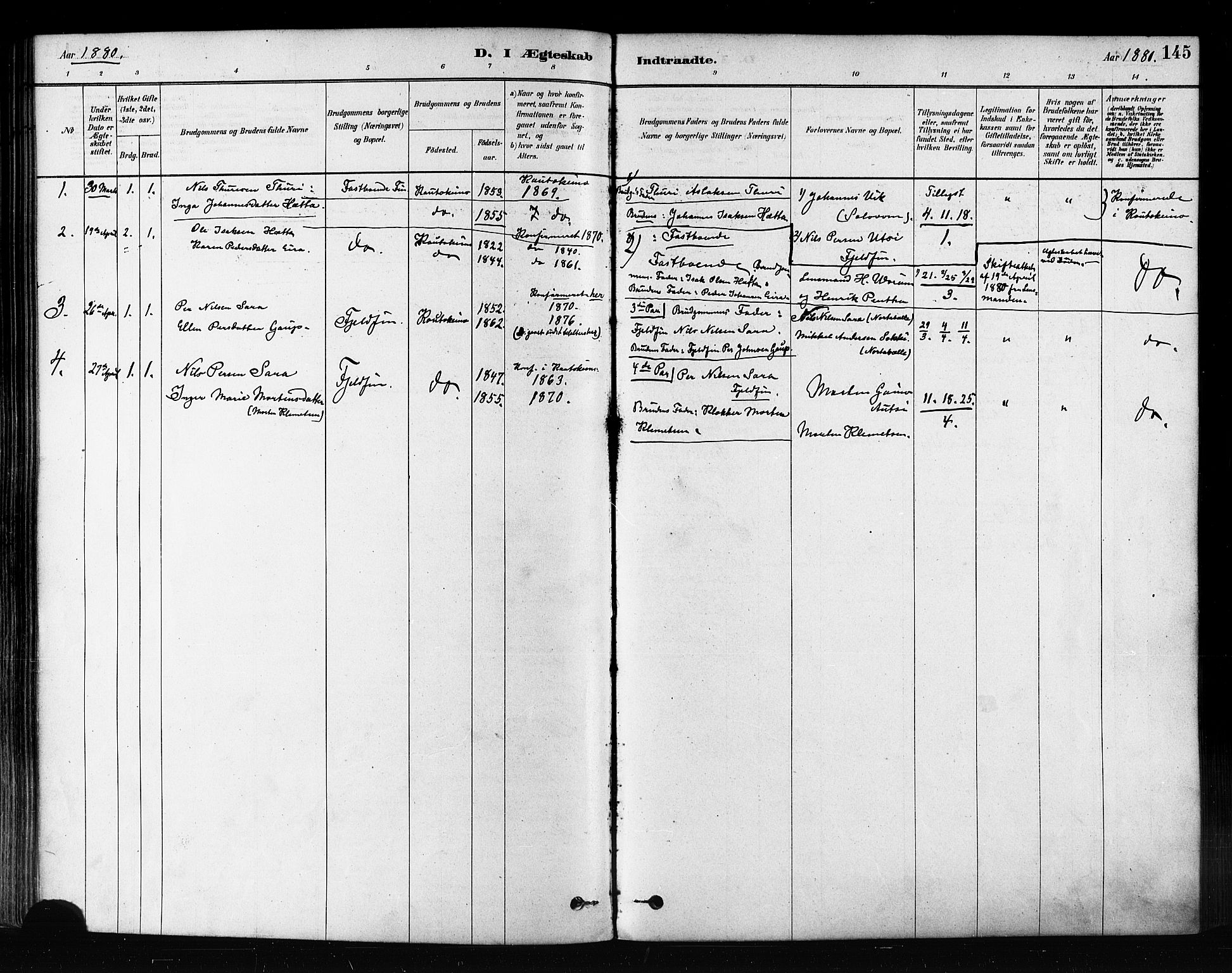 Kautokeino sokneprestembete, SATØ/S-1340/H/Ha/L0004.kirke: Parish register (official) no. 4, 1877-1896, p. 145