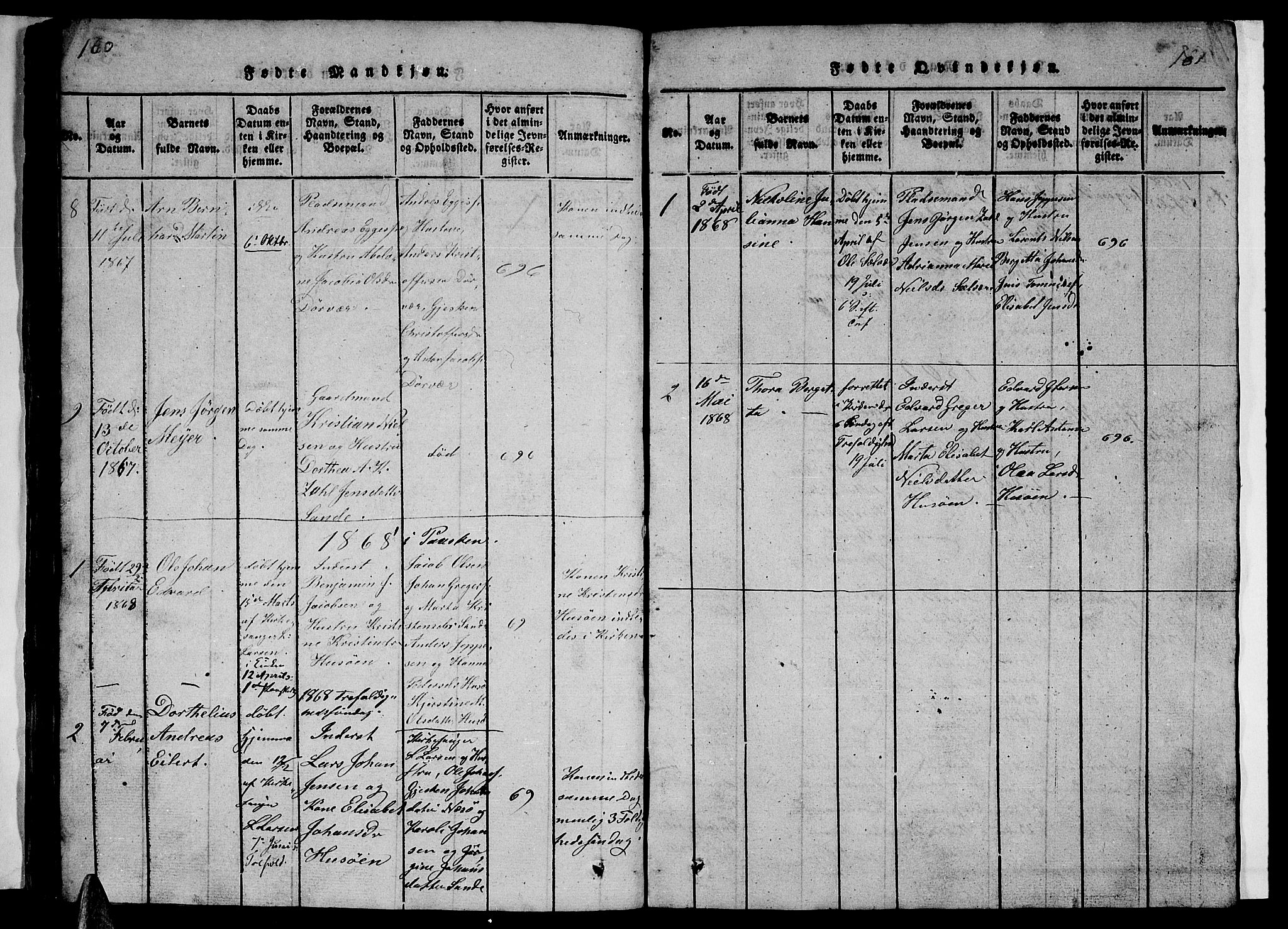 Ministerialprotokoller, klokkerbøker og fødselsregistre - Nordland, SAT/A-1459/840/L0581: Parish register (copy) no. 840C01, 1820-1873, p. 160-161