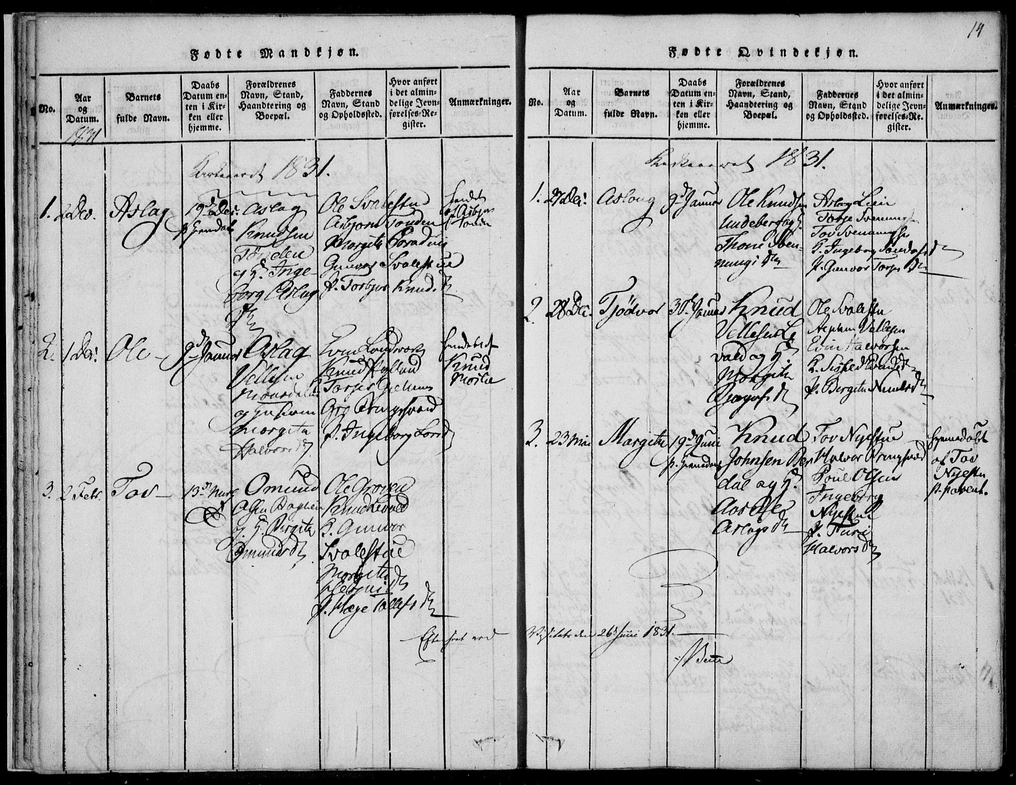 Vinje kirkebøker, AV/SAKO-A-312/F/Fb/L0001: Parish register (official) no. II 1, 1814-1843, p. 14