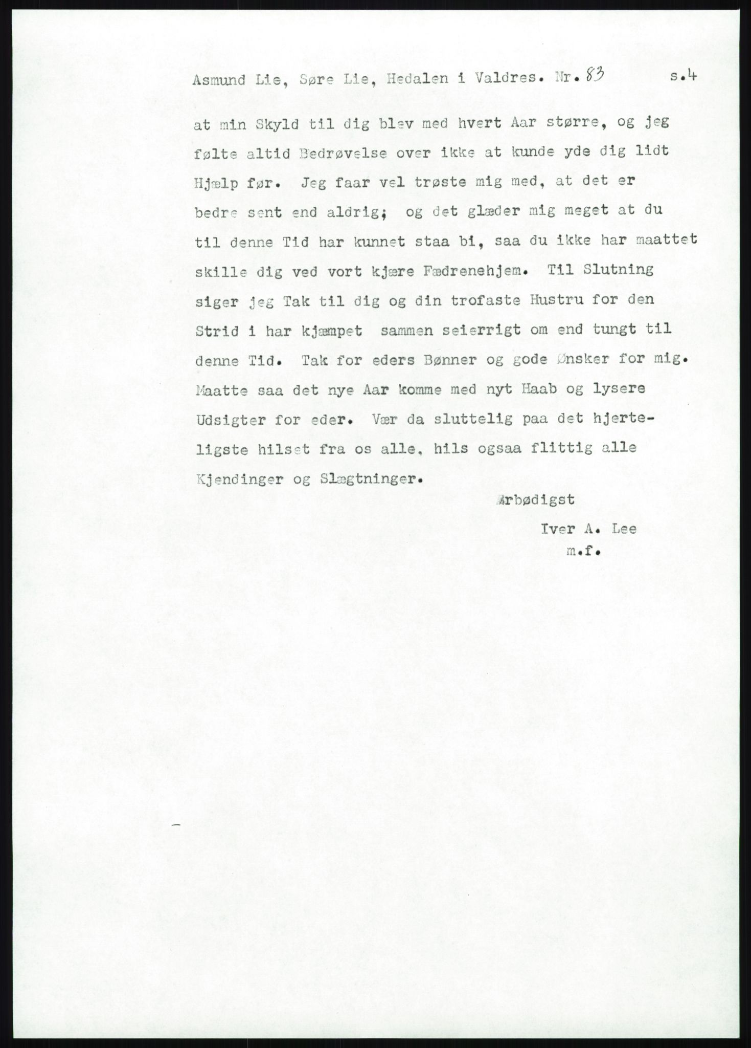 Samlinger til kildeutgivelse, Amerikabrevene, AV/RA-EA-4057/F/L0013: Innlån fra Oppland: Lie (brevnr 79-115) - Nordrum, 1838-1914, p. 69