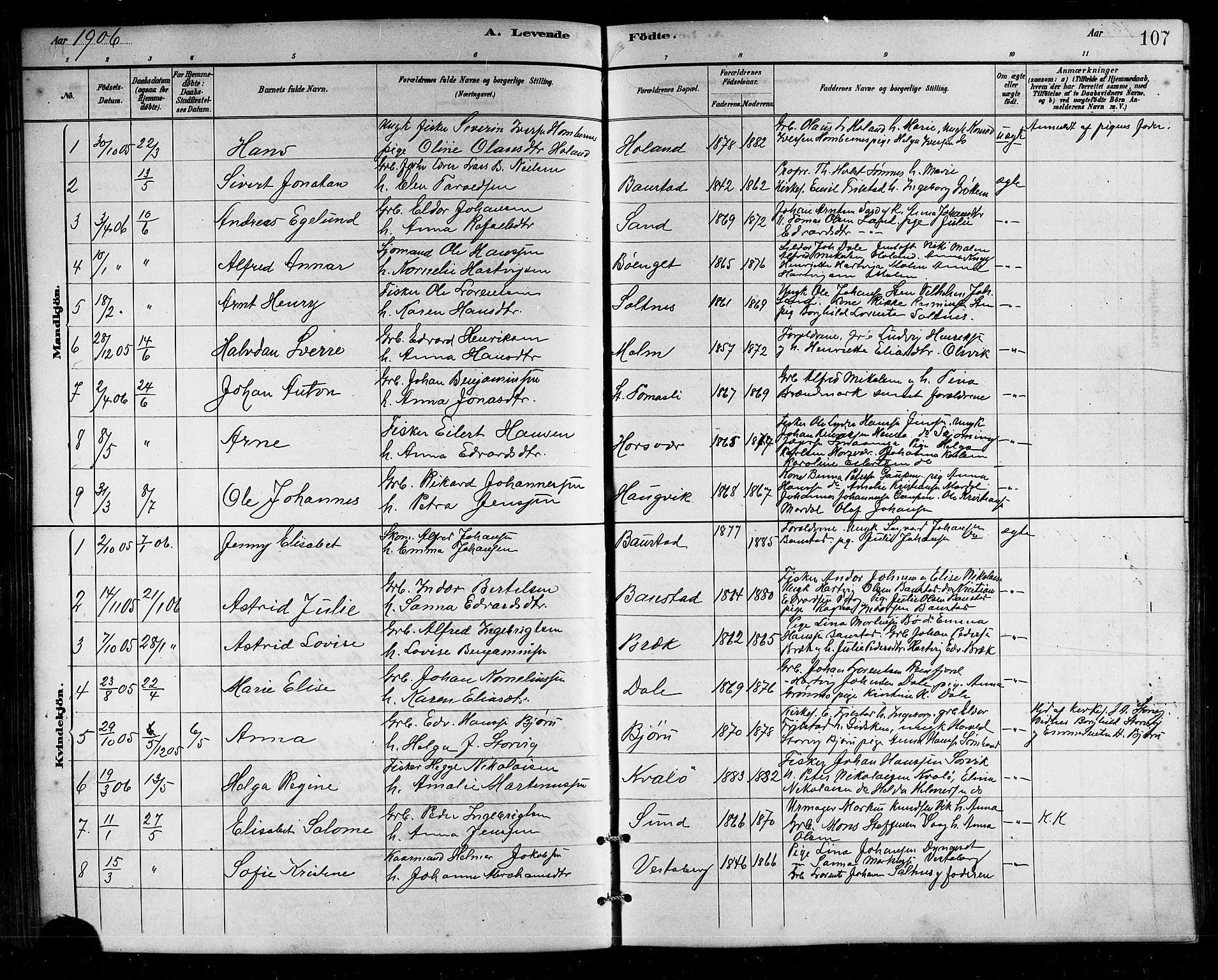 Ministerialprotokoller, klokkerbøker og fødselsregistre - Nordland, SAT/A-1459/812/L0188: Parish register (copy) no. 812C06, 1884-1912, p. 107