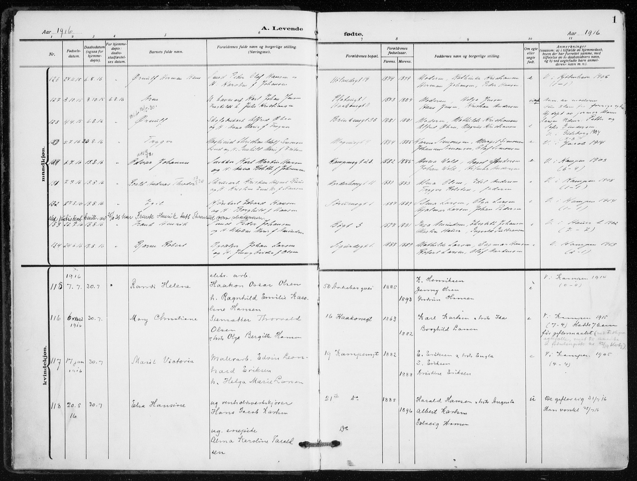 Kampen prestekontor Kirkebøker, SAO/A-10853/F/Fa/L0012: Parish register (official) no. I 12, 1916-1921, p. 1